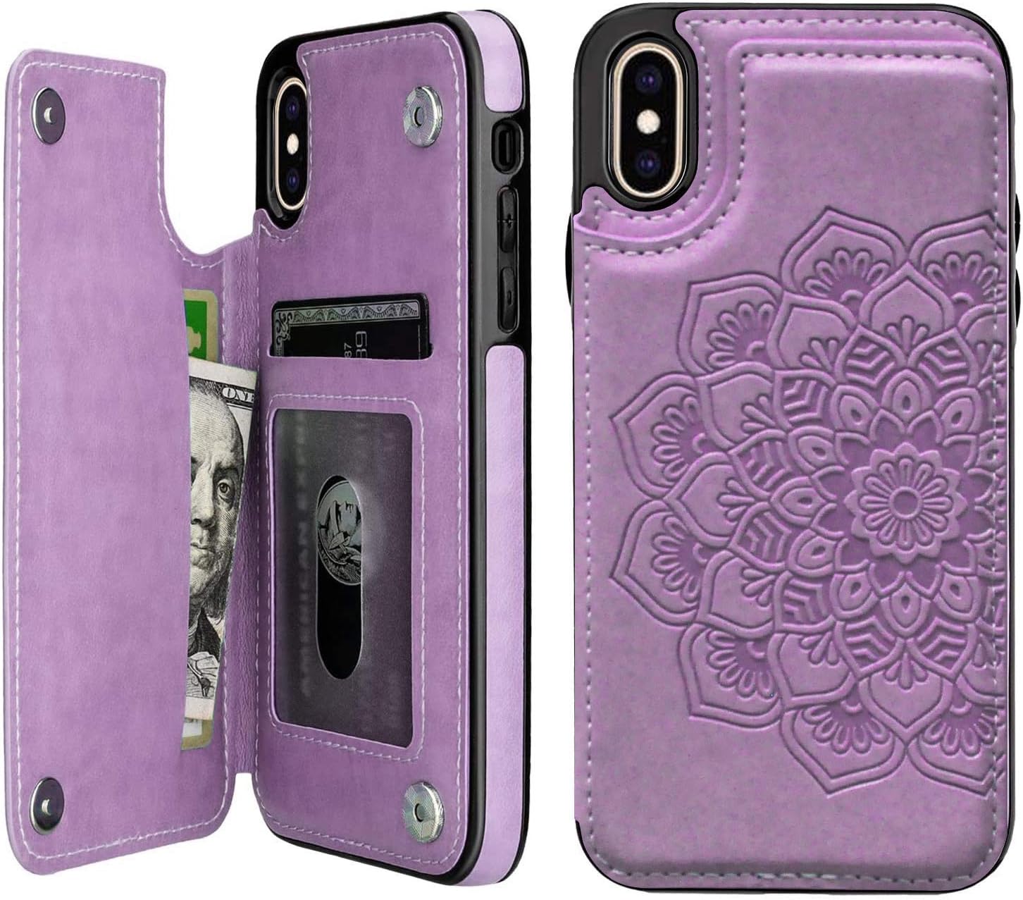 Apucase iPhone X Case/iPhone Xs Case,X/Xs Wallet Case Credit Card Holder Case,Protective Cover with Card Slot and Leather Case for iPhone X/Xs 5.8Inch (Purple)