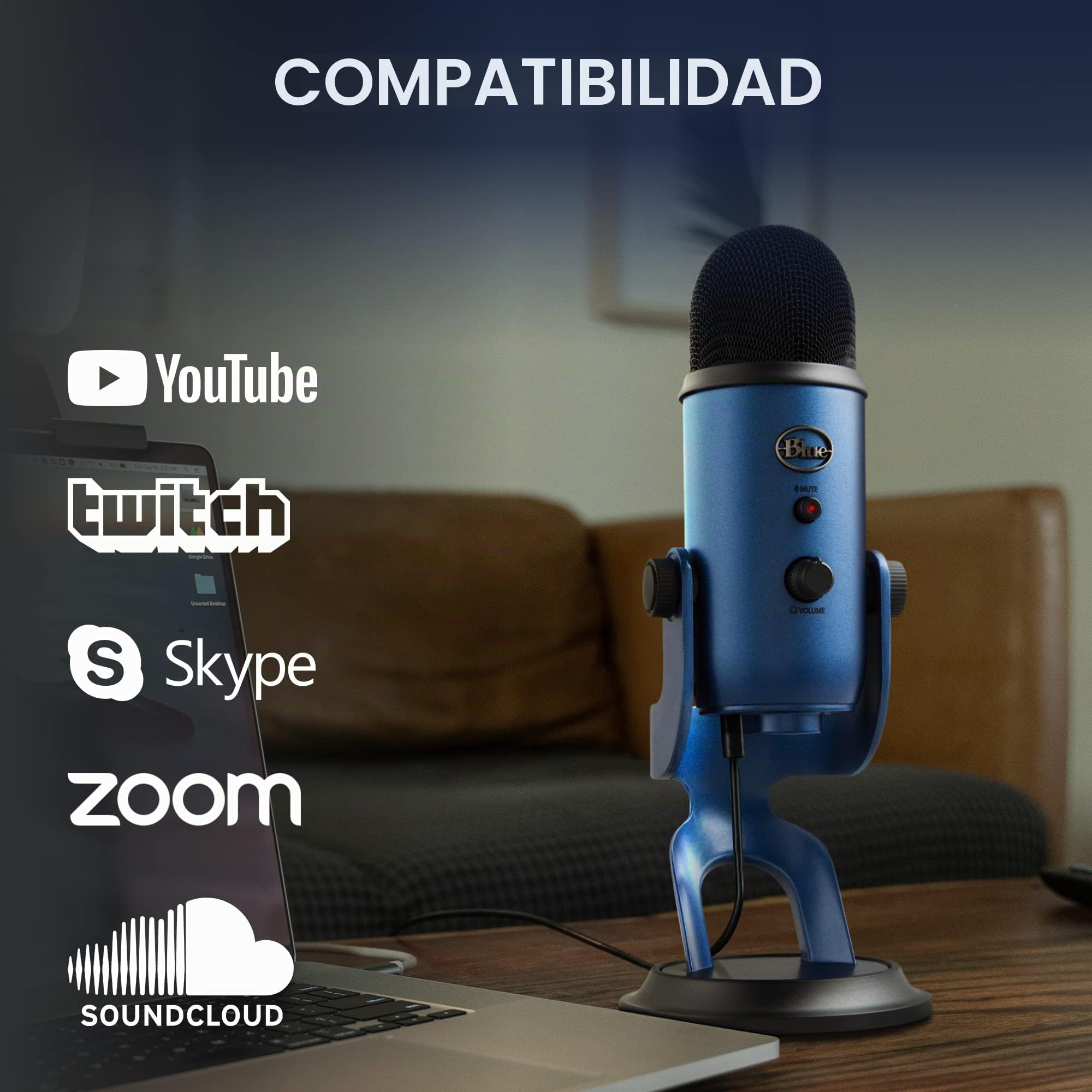 Logitech for Creators Blue Yeti Micrófono Condensador USB para Grabación, Streaming, Gaming, Podcasting, Azul