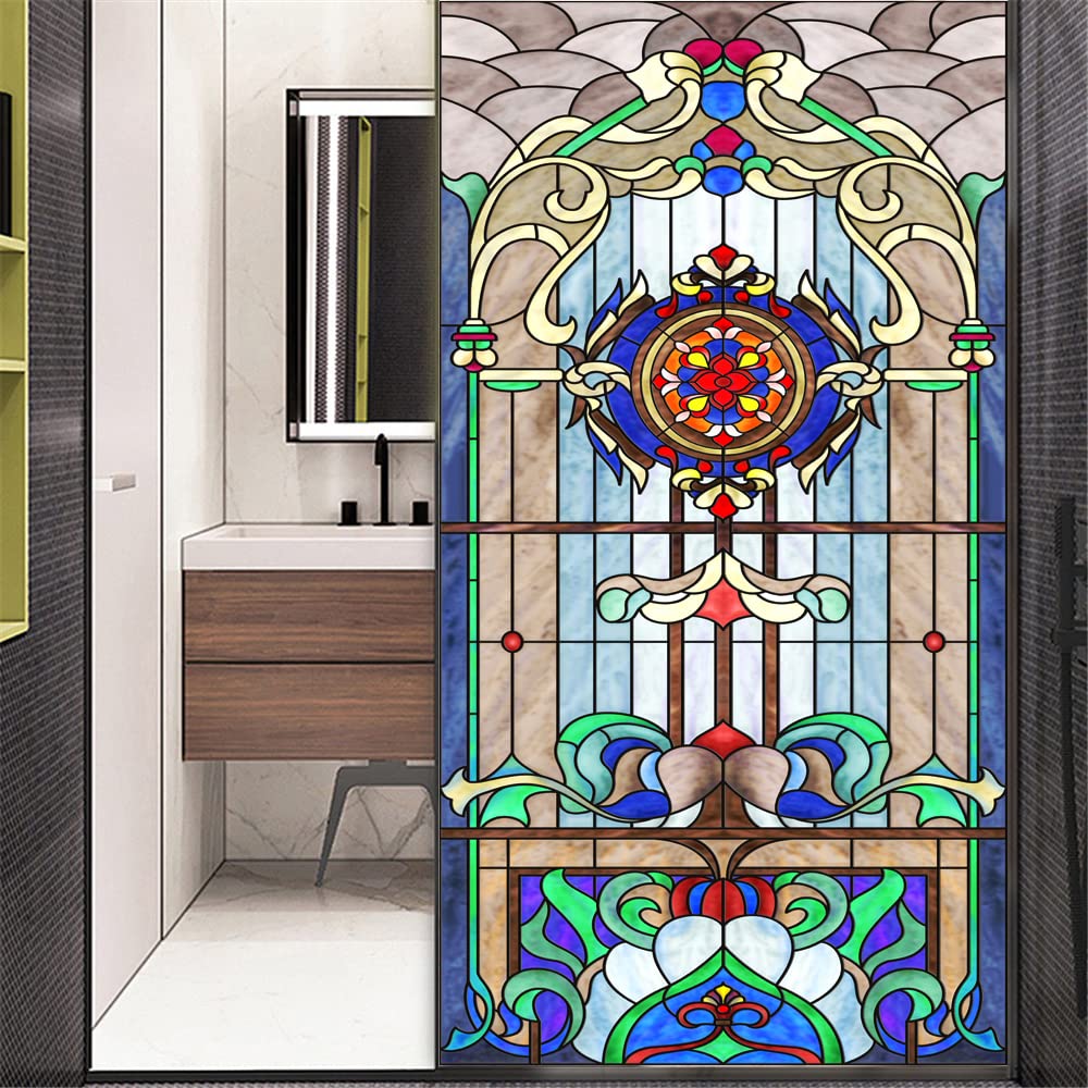 No Glue Decorative Privacy Frosted Window Film Modern Classic Stained Glass Door Window Decals Window Sticker 55x140cm(21.6"x55.1") — image 1