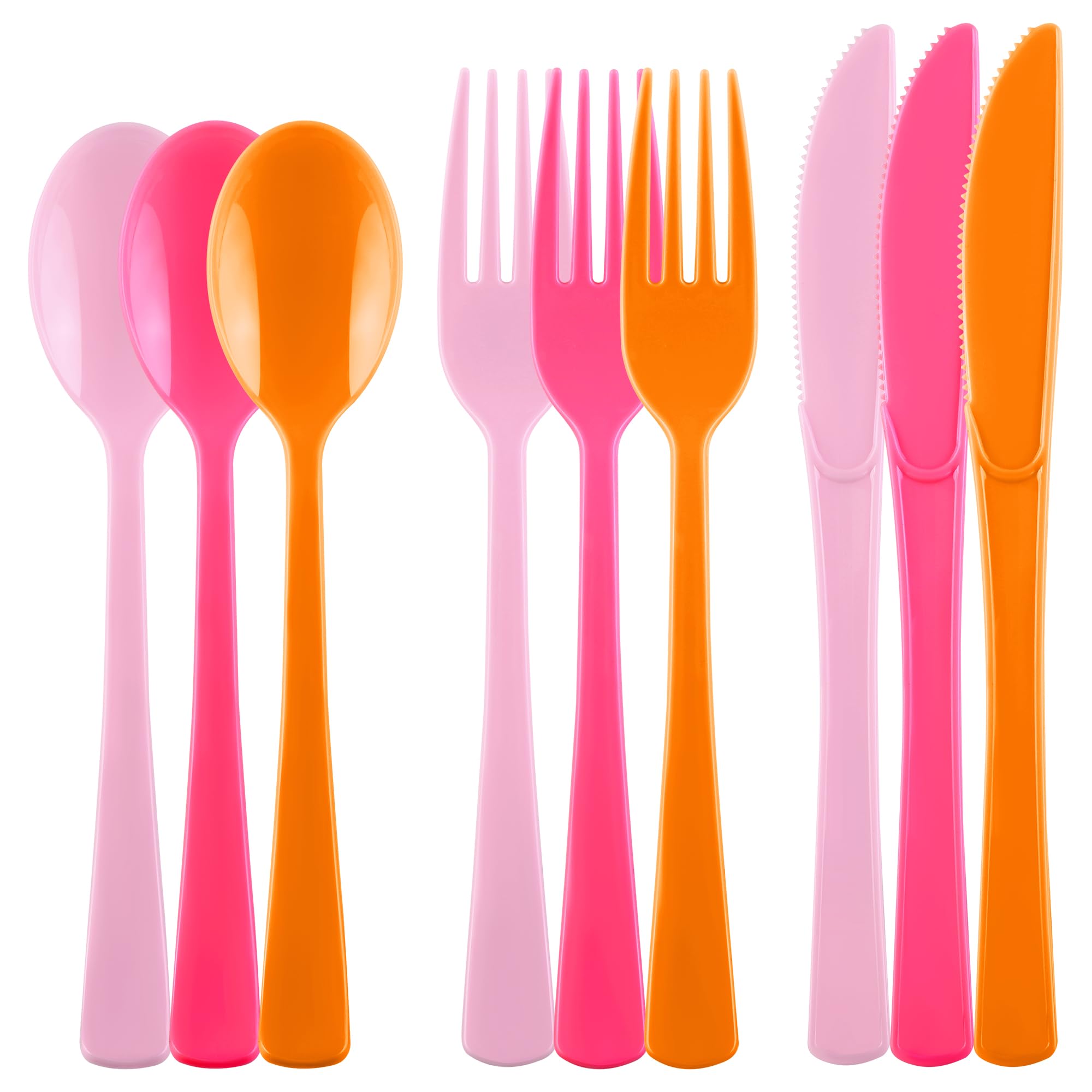 Kochorie 300 Pcs Pink and Orange Plastic Silverware, Heavy Duty Cutlery Set