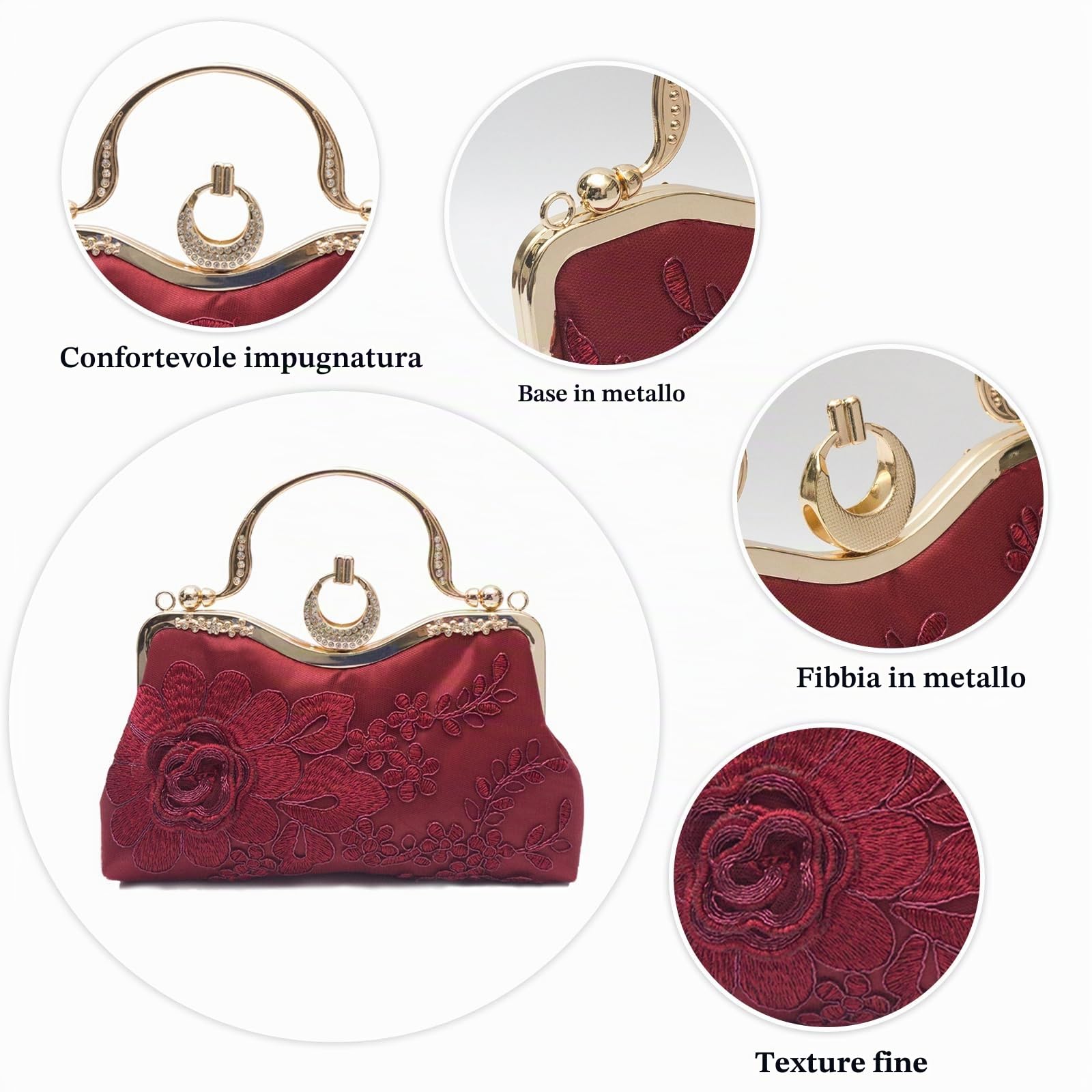 Borsetta da Sera da Donna Clutch in Ricami Floreali Borsa Sposa Pochette Piccolo con Catena Elegante Borsa a Spalla Gorgeous Cerimonia Cocktail Ballo Festa Borsa a Tracolla