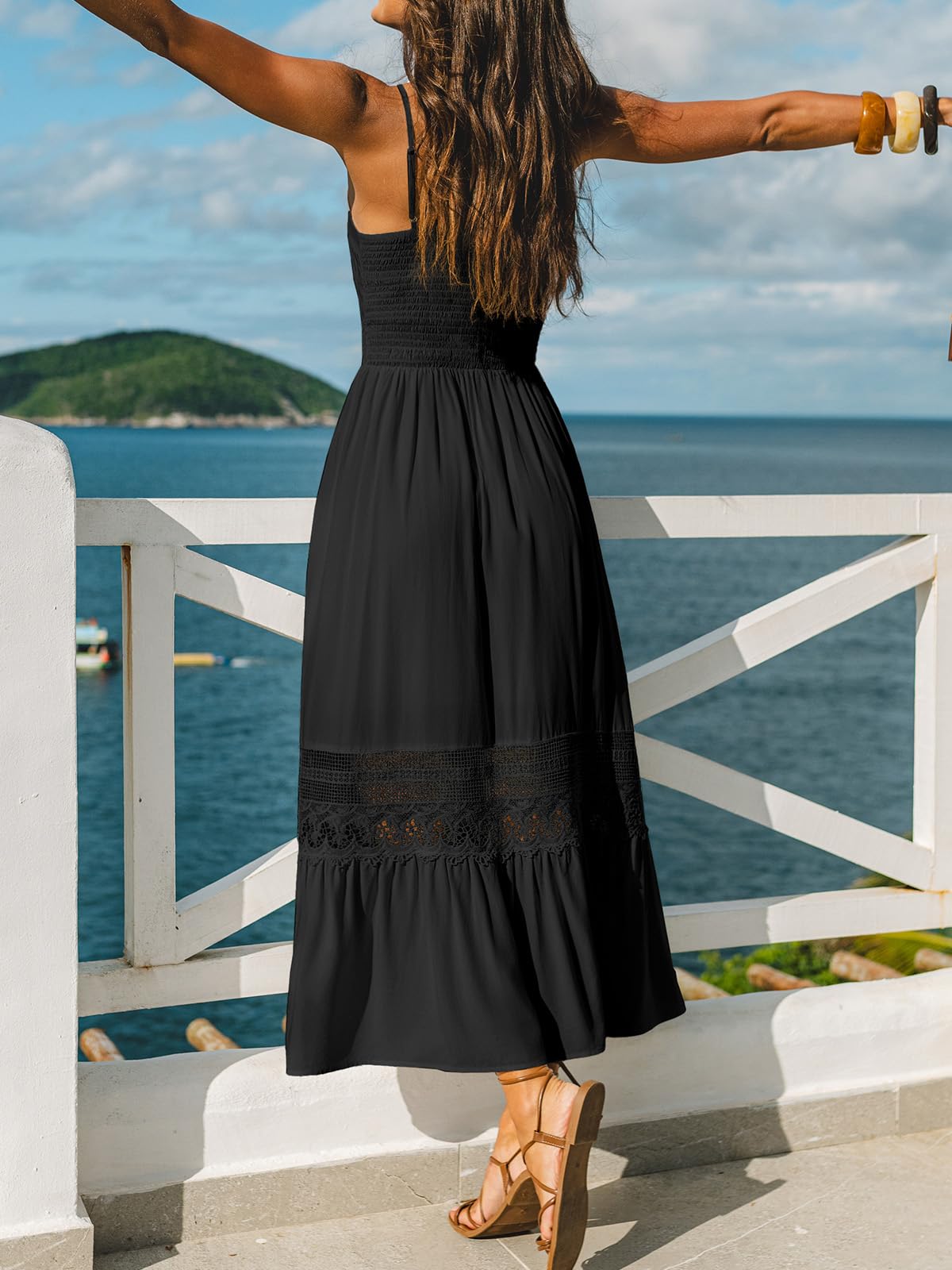 CUPSHE Abito estivo da donna con spalline sottili, in pizzo, senza maniche, stile bohémien