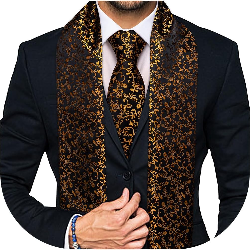 YOHOWA 2PCS Scarf Necktie Set Men/Women Fashion Silk Lightweight Feeling Print Soft Scarves Neckerchief Wraps Gift