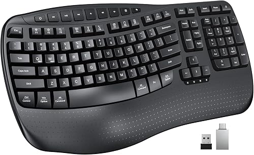 MEETION Wireless Ergonomic Keyboard with Wave Keys for Mac and Windows