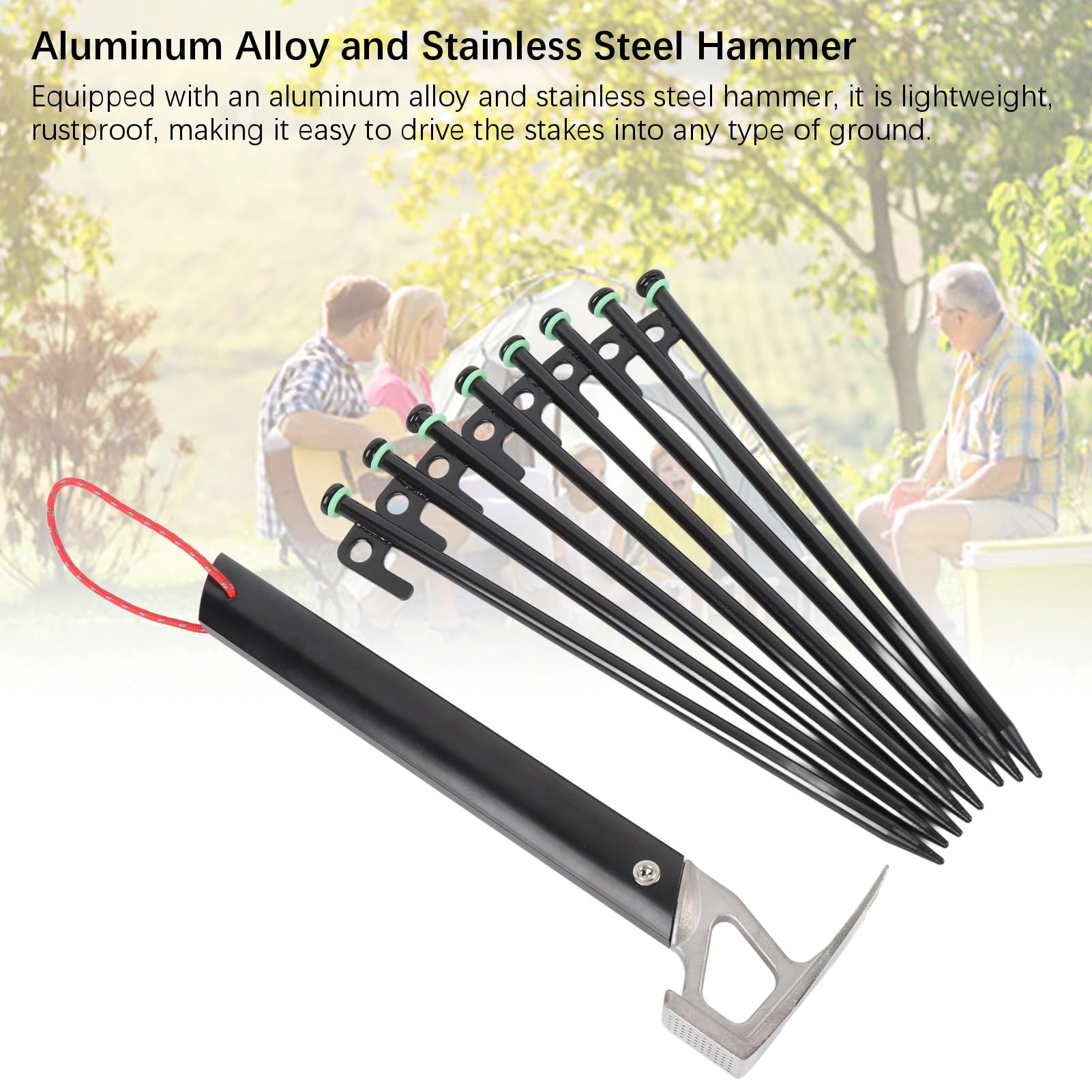 Sorandy Piquets de Tente Robustes, Piquets de Camping en Acier Inoxydable en Alliage d'aluminium de 30 Cm, 4 de Cordes de 4 M avec Clips d'auvent, Idéaux pour Les Tentes de Camping en Plein Air,