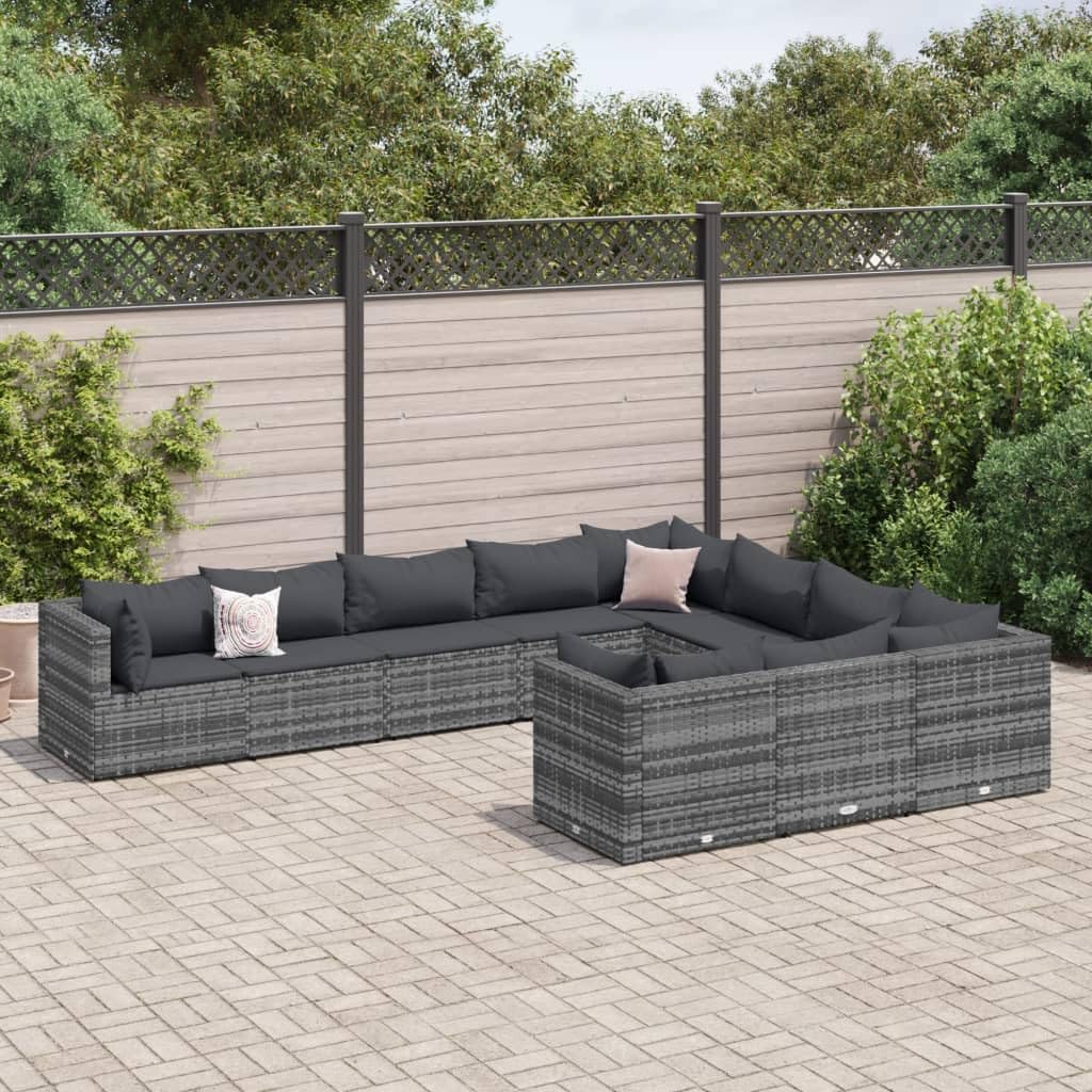 KCCKOM Garden Furniture Set 10 Piece Patio Sofa Set with Cushions Gray Poly Rattan
