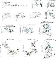 Vista 5 de wondever Calcomanías de pared con diseño de flores y vides, acuarela de rosas azules, calcomanías de arte de pared para dormitorio, sala de estar