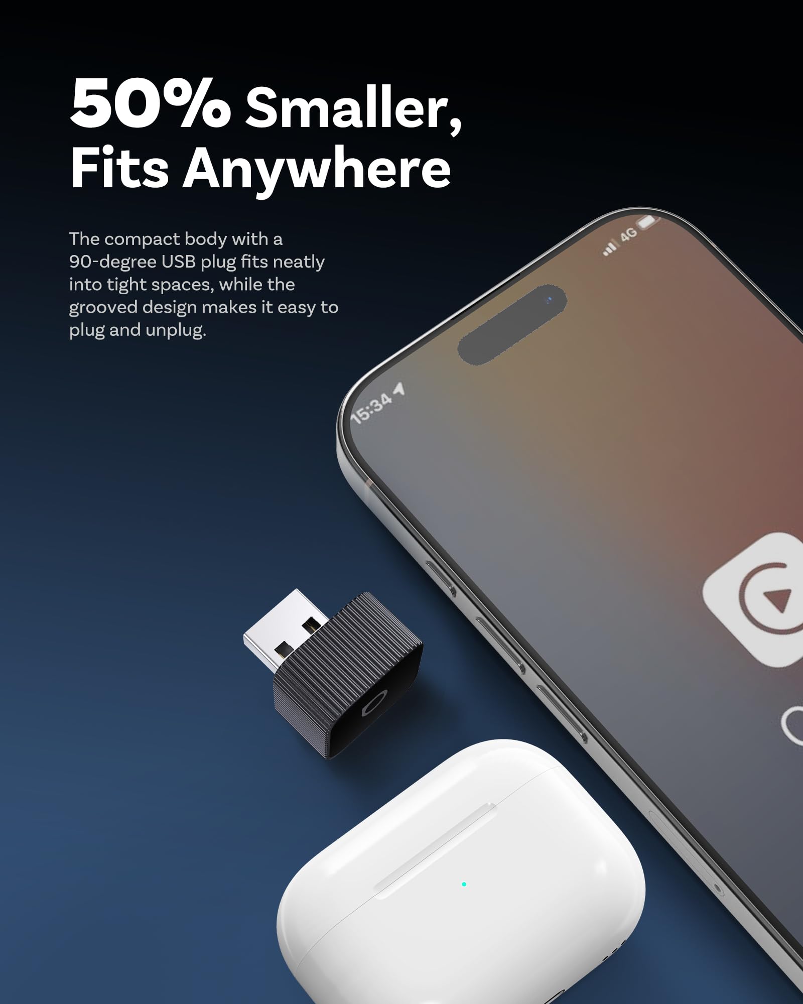 Ottocast Mini Slim 2025 bezprzewodowy adapter CarPlay i Android Auto – Plug & Play, szybkie automatyczne ponowne podłączenie (czarny)