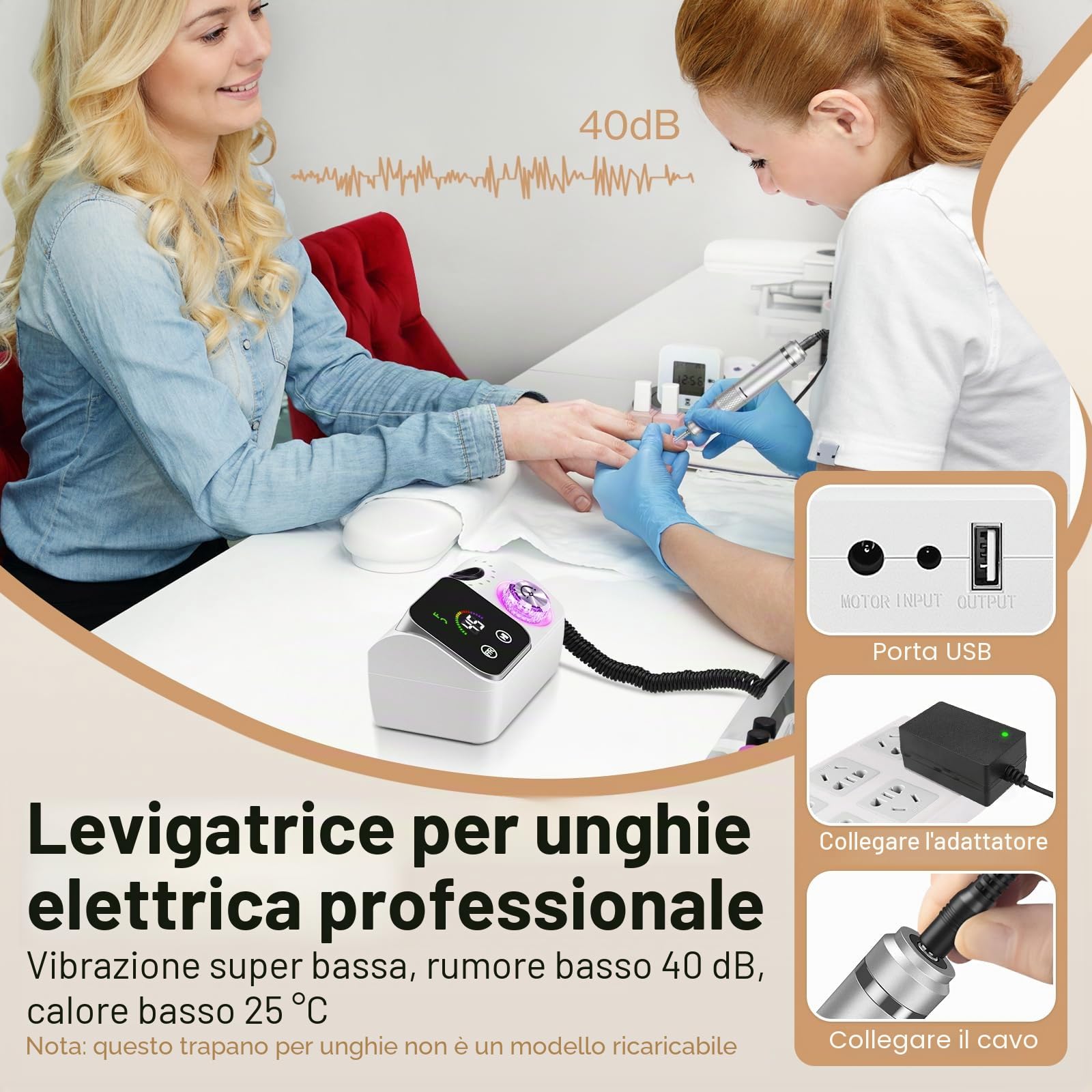 Fresa per Unghie Professionale 45000 giri,12 testine di levigatura,Display LCD touch control,Manopola in cristallo,Lima per unghie portatile per unghie in acrilico e gel (Bianco)