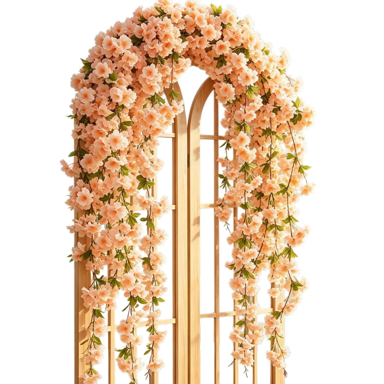 HUANYO Artificial Flowers Vine 3 Packs – 2.2m Each Fake Faux Silk Flower Garland for Outdoor Garden Fence Wall Home Decoration (Total 270 Flowers) (champagne)