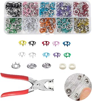 100 Sets Metal Snaps Buttons with Fastener Pliers Press Tool Kit Perfect for DIY Crafts Clothes Hats and Sewing Colorful Hollow Prong Snaps