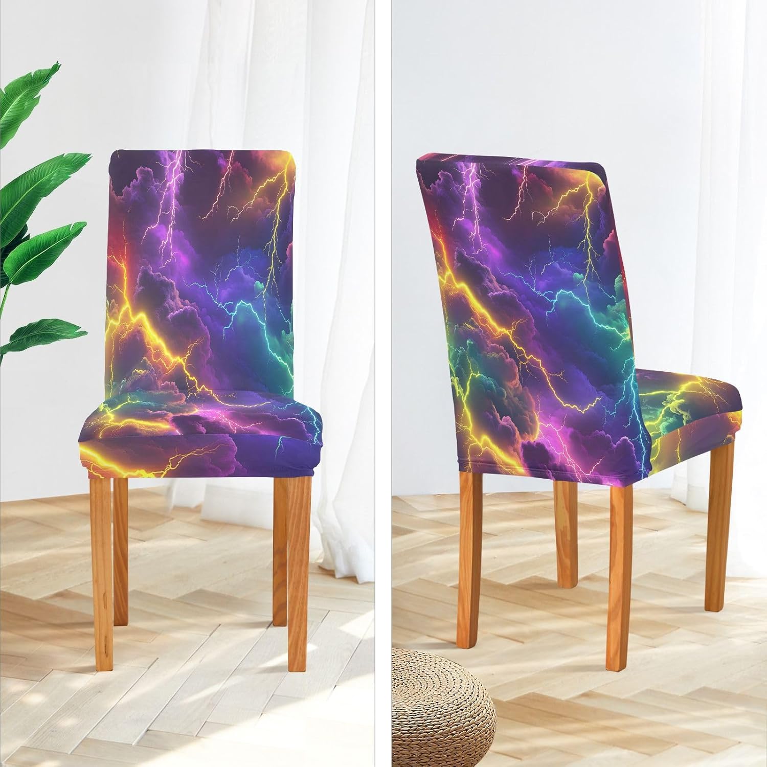 ALAZA Chair Covers for Dining Room, Rainbow Lightning Pattern Stretch Chair Cover Sets Chair Protector Removable Washable for Ktichen Restaurant Hotel