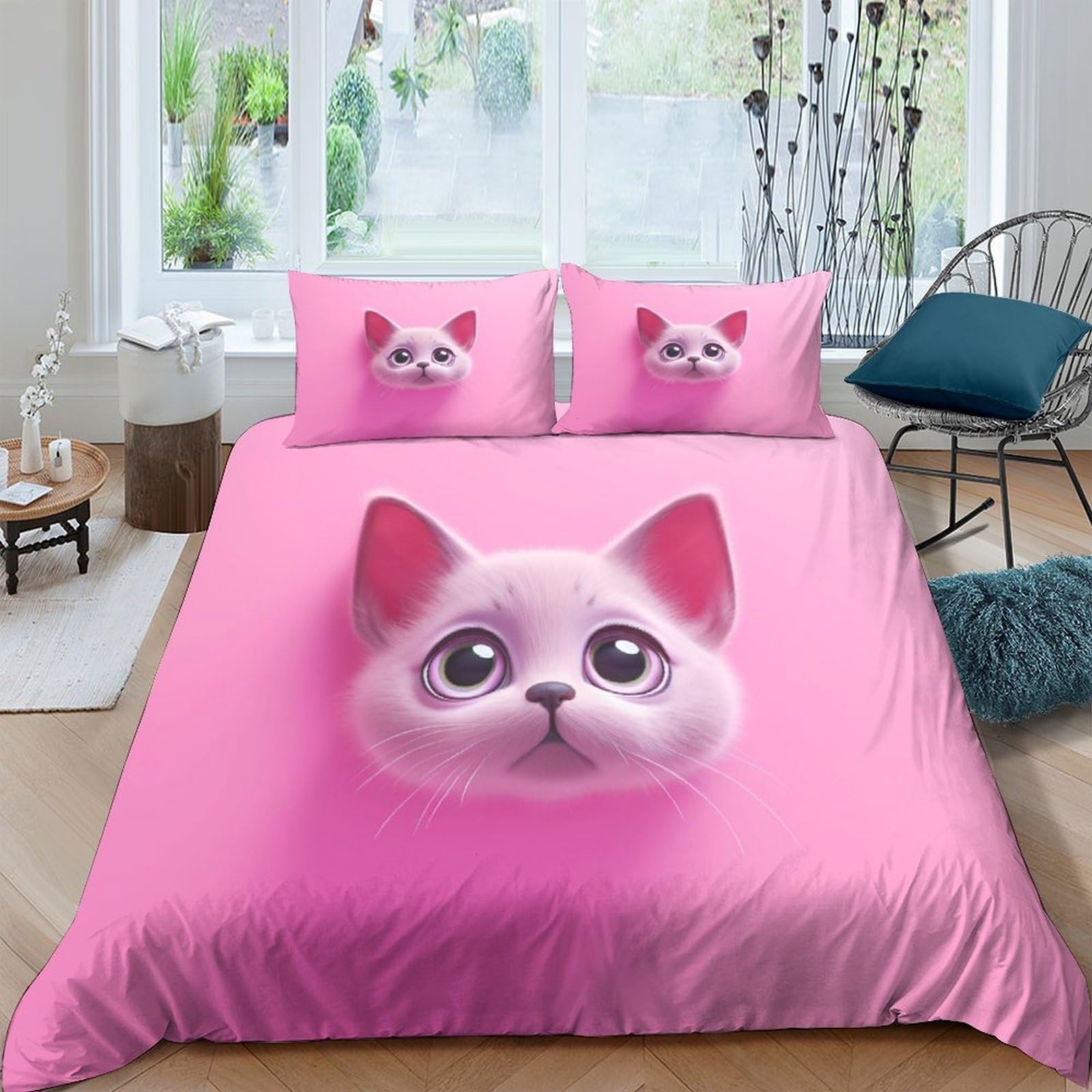 Parure de lit chat 220x240 cm avec housse de couette en microfibre et taies