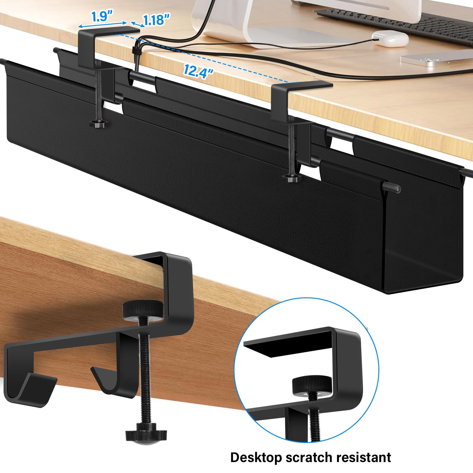 Kabelkanal Schreibtisch Schwarz, 70cm Ohne Bohren Kabelmanagement Schreibtisch Fexibel Oganizer, Klemmen/Schraubmontage, Stabiles Wasserfestes Kabeltray für Büro und Zuhause
