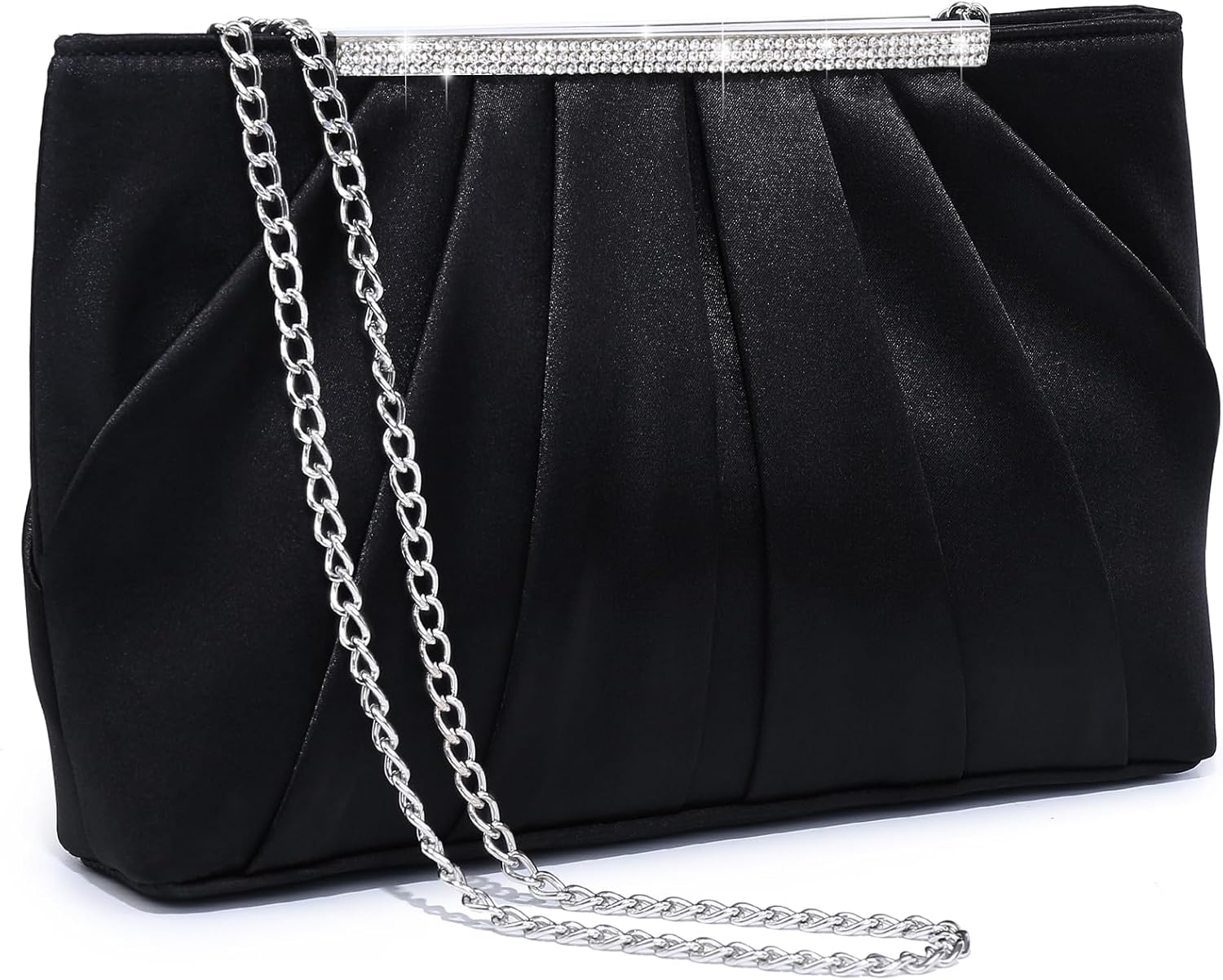 Dasein Elegant Pleated Evening Clutch Bags for Women Formal Handbags Purses for Wedding Party Prom with Sparkly Rhinestones