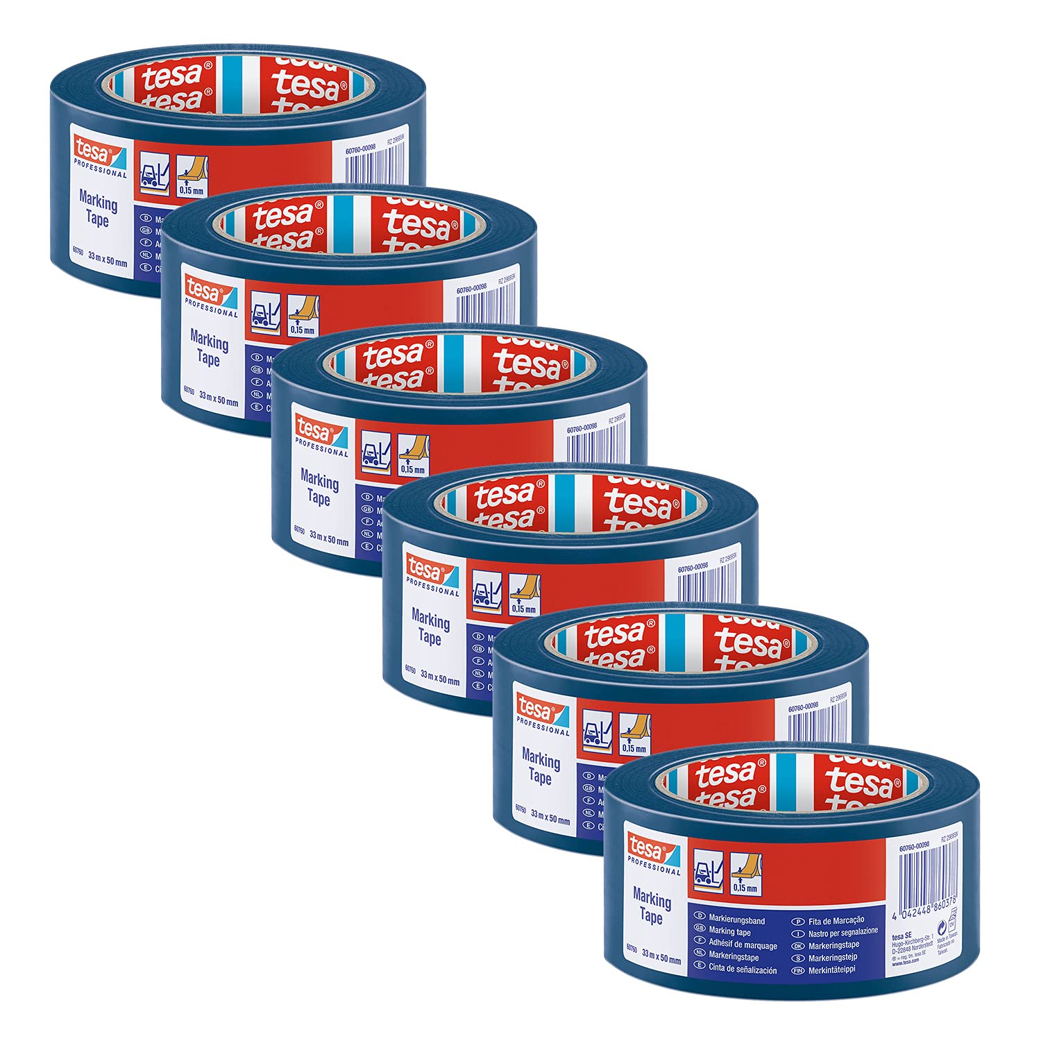 tesa 60760 Ruban de Marquage - 6 Rouleaux - 33 m x 50 mm - Bleu