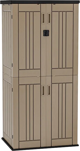 YITAHOME Outdoor Tall Storage Cabinet with 4 Shelves, Waterproof Resin Vertical Tool Shed, Lockable 30 cu. ft. Storage Shed for Patio, Garden, Yard, Brown