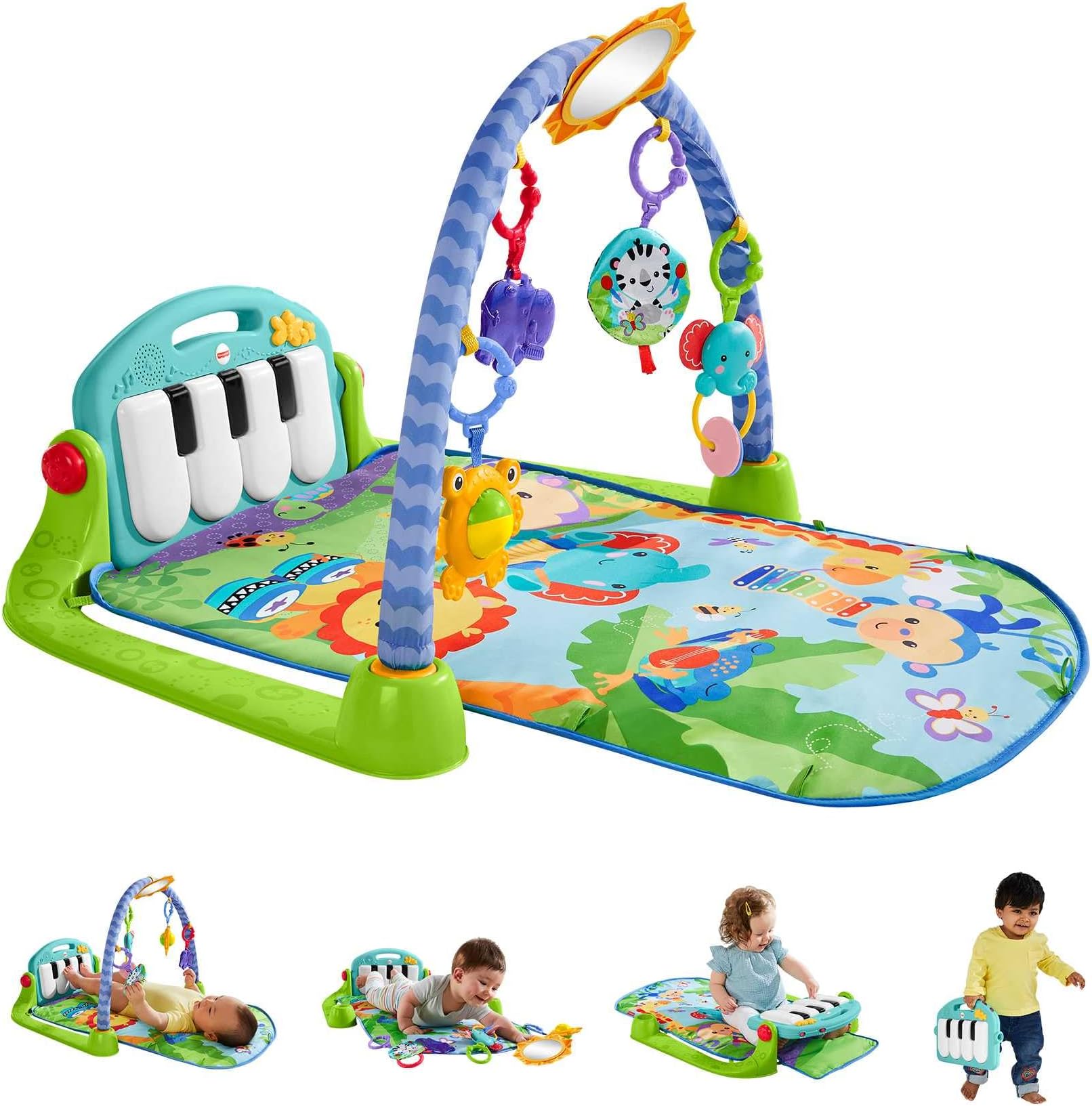 Fisher-Price Kick & Play Gym | Light Up Piano Play Mat for Infants to 3 Year Olds | Rainforest Playmats & Floor Gyms With Toys and Comfy Mats for Floor Play, HBB73