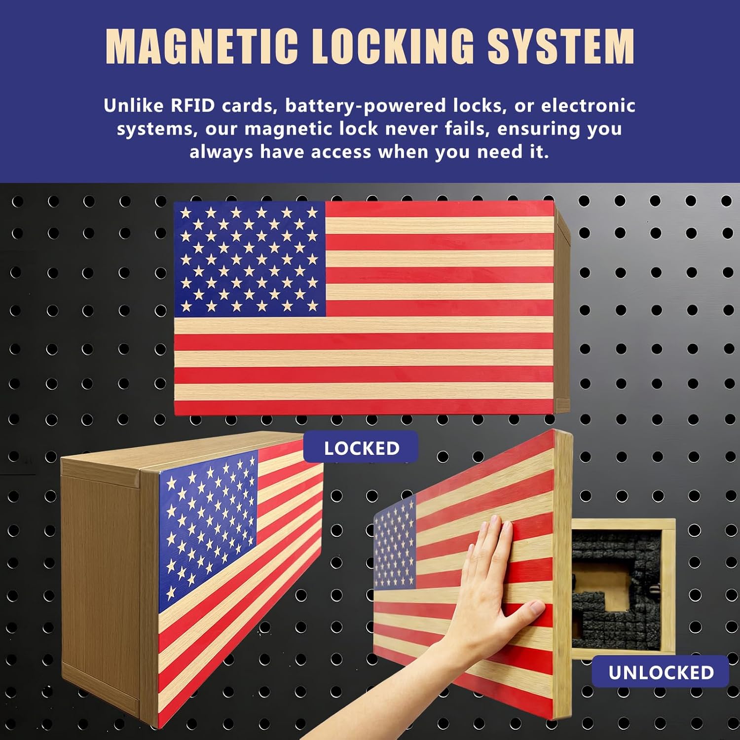 American Flag Gun Cabinet, Designs Hidden Gun Safe, Quick Access Hidden Gun Shelf, Secure and Stylish Storage Solution for Firearms and Valuables in Any Room 16.9 x 9 x 3.9 inches