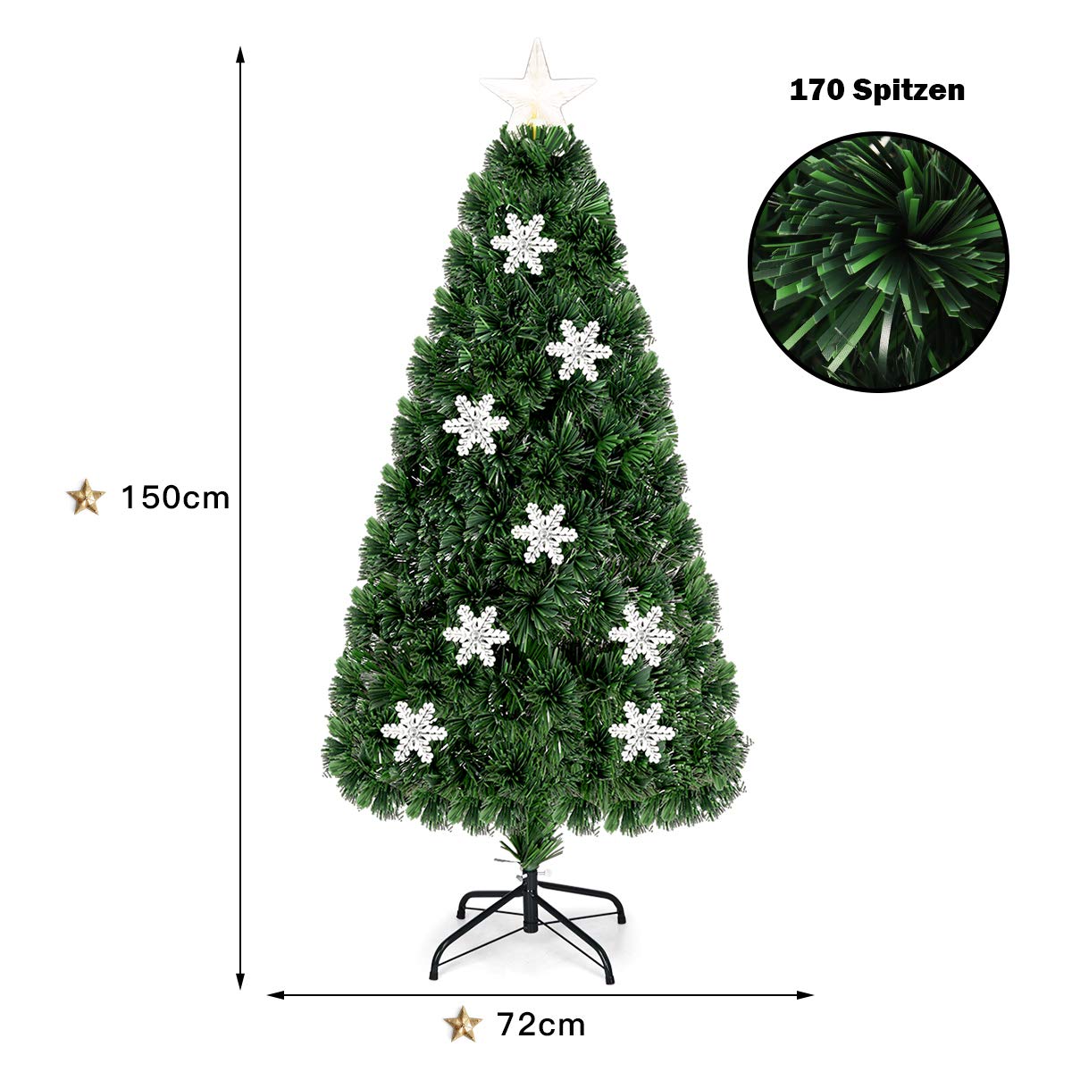 COSTWAY 90 cm Kleine kunstkerstboom met lichtjes en stertop, tafelmodel mini kerstboom PVC naalden, inklapbare Kunstmatige Boom ideaal voor thuis, kantoor, winkels en hotels, groen (90 cm