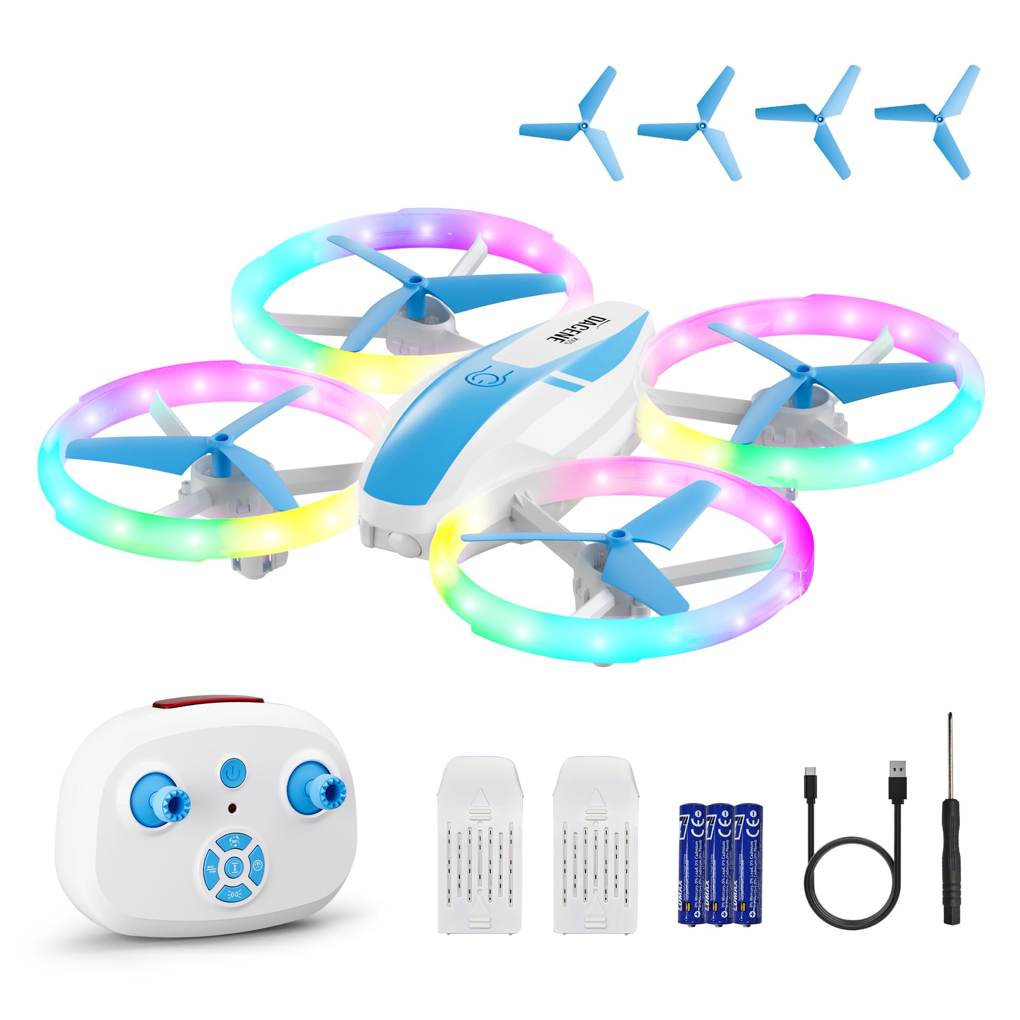 Kids Drone with 5 Modes LED Lights, Mini RC Quadcopter Drones for Beginners, Altitude Hold/360 Flip/3 Speed, Toys Gifts for Boys Girls 8+ Years Old (Blue)
