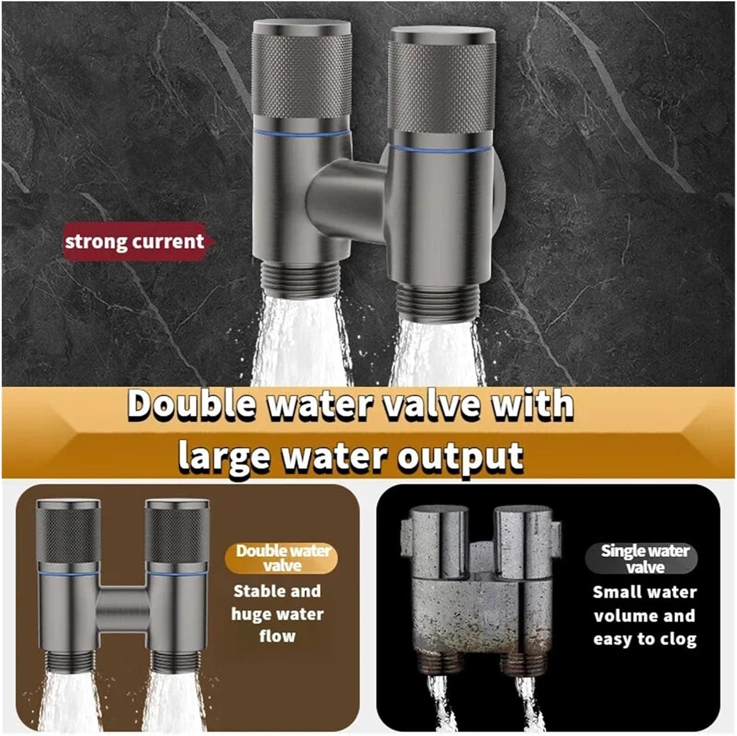 全銅製ダブル洗濯機用蛇口 - 全自動取り外し可能止水弁(Black,B)