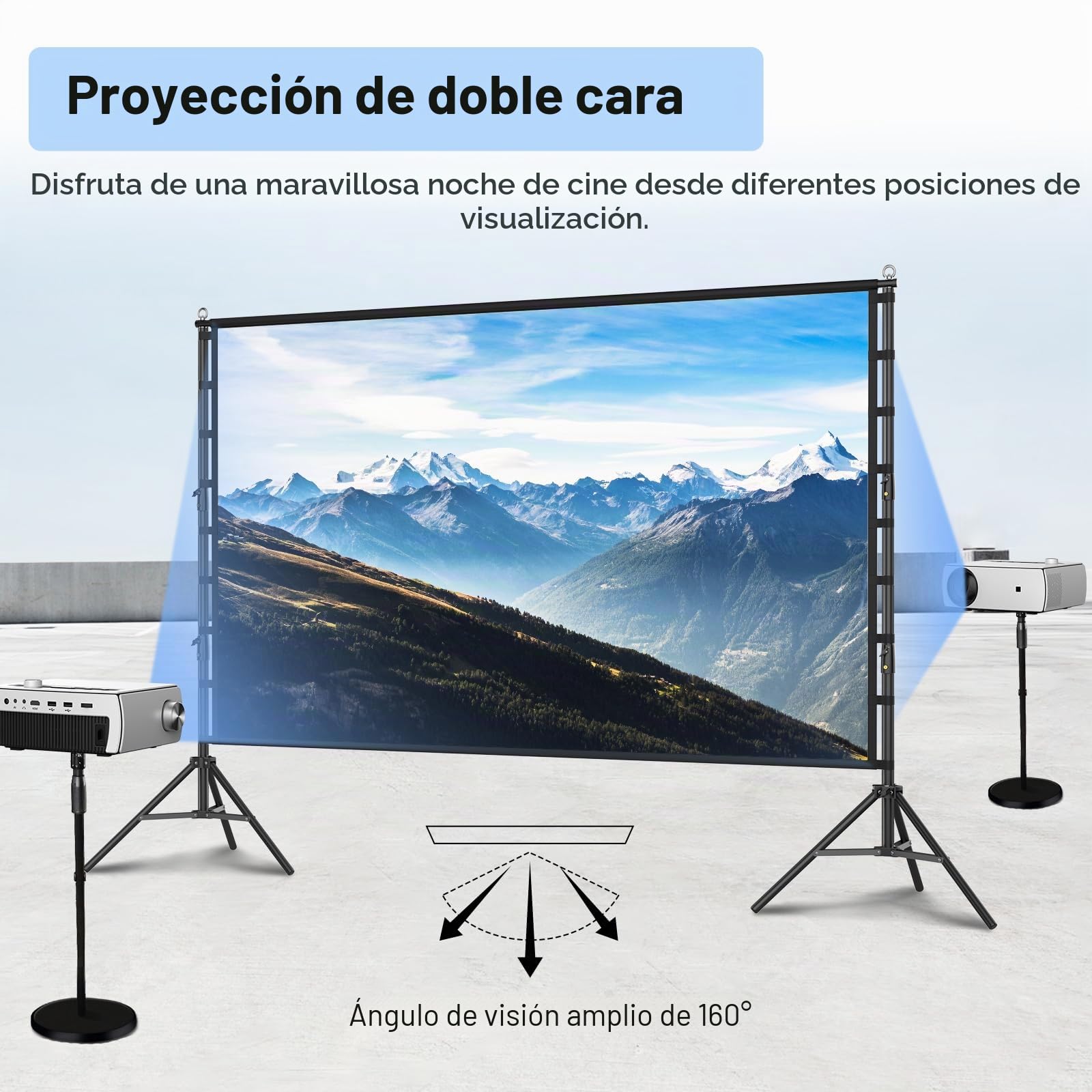 TOWOND Pantalla de proyector para exteriores de 200 pulgadas, pantalla de proyector portátil y soporte, pantalla frontal trasera HD 16:9 4K con bolsa de transporte para cine en el patio trasero