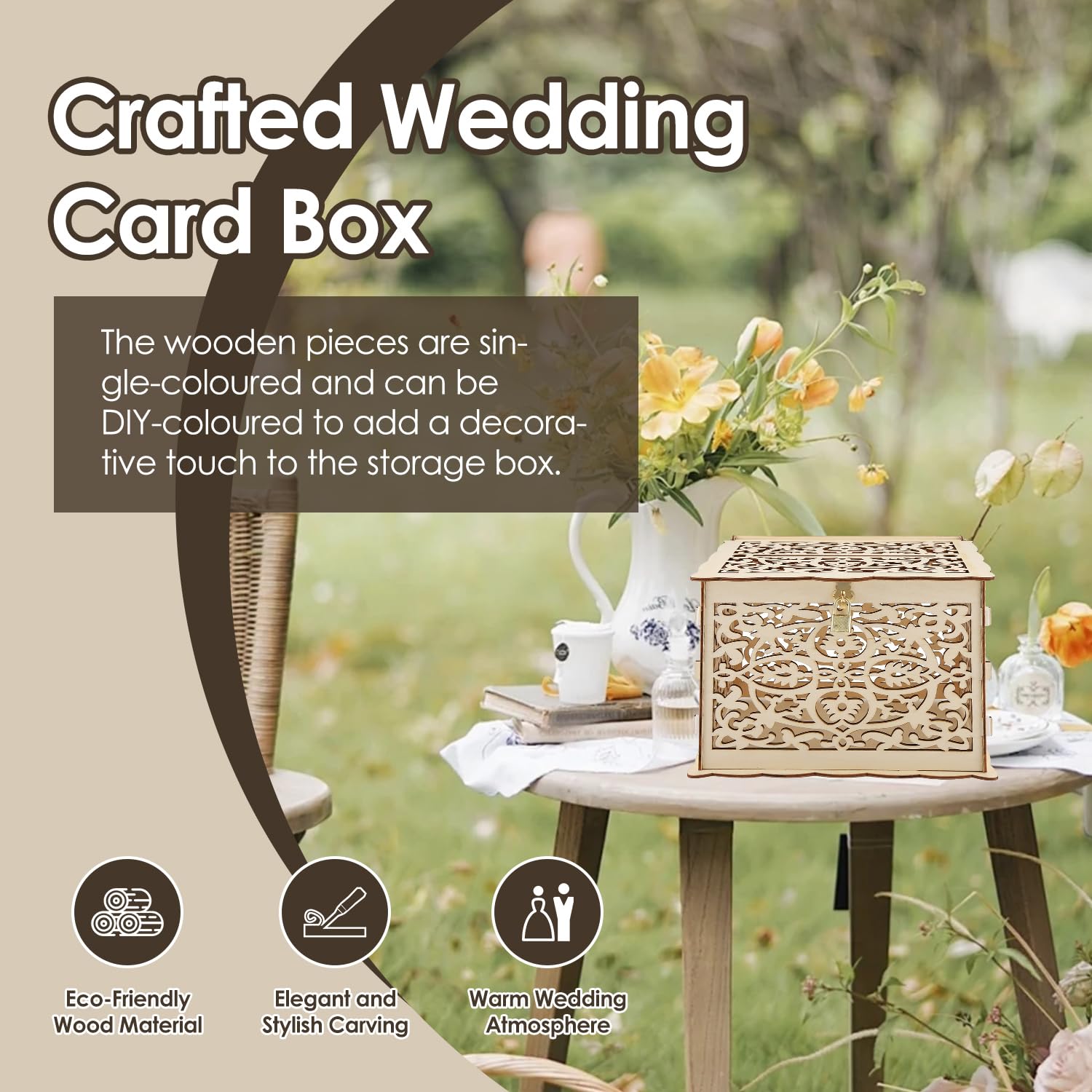 Buachois Scatola per biglietti di nozze, in legno, per fai da te, con fessura e lucchetto, per ricevimento, anniversario di matrimonio, baby shower, compleanno, laurea