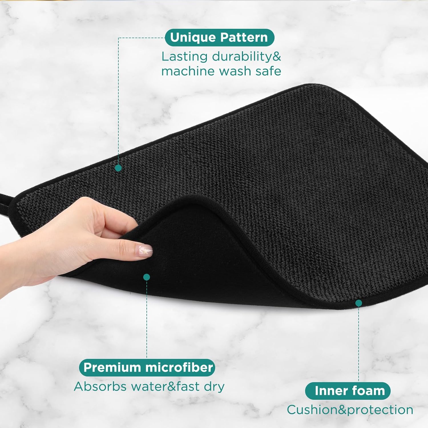 GeeRic Microfiber Dish Drying Mat, Super Absorbent Kitchen Dish Drying Pad, Reversible for Countertop, 12*16 inch Black