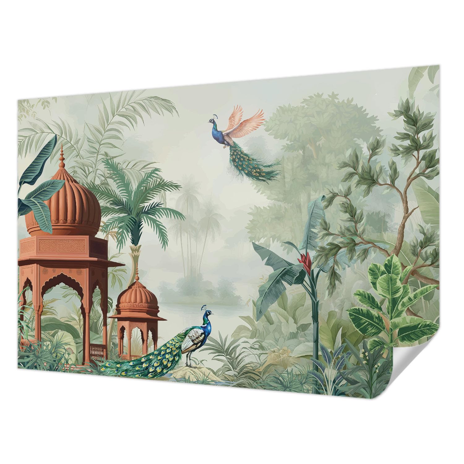 Fotomural autocolante 152x104 cm con diseño de jardines del pavo real para dormitorio y salon