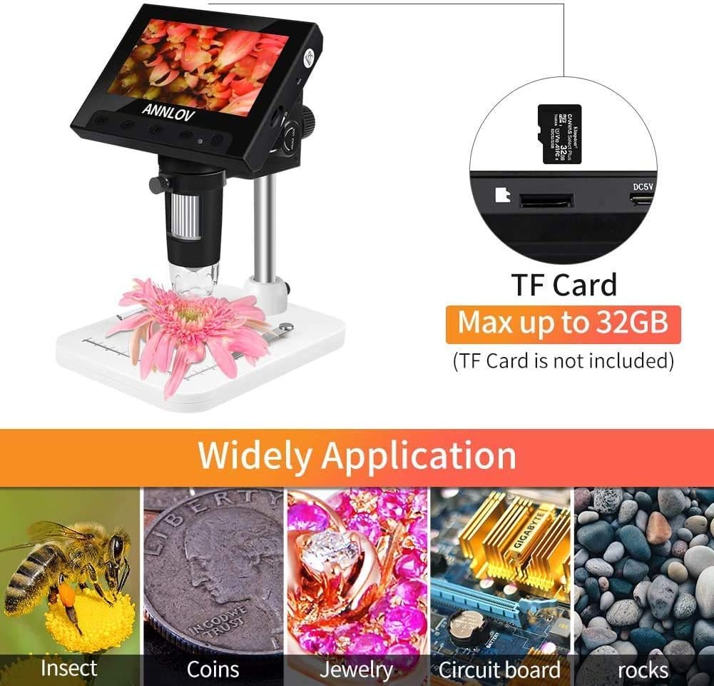 Up To 60% OFF 4.3 Inch Coin Microscope,ANNLOV 50X-1000X Magnification LCD Digital Microscope with 8 Adjustable LED Lights for Kids and Adults for Coin/Stamps/Plants/Soldering