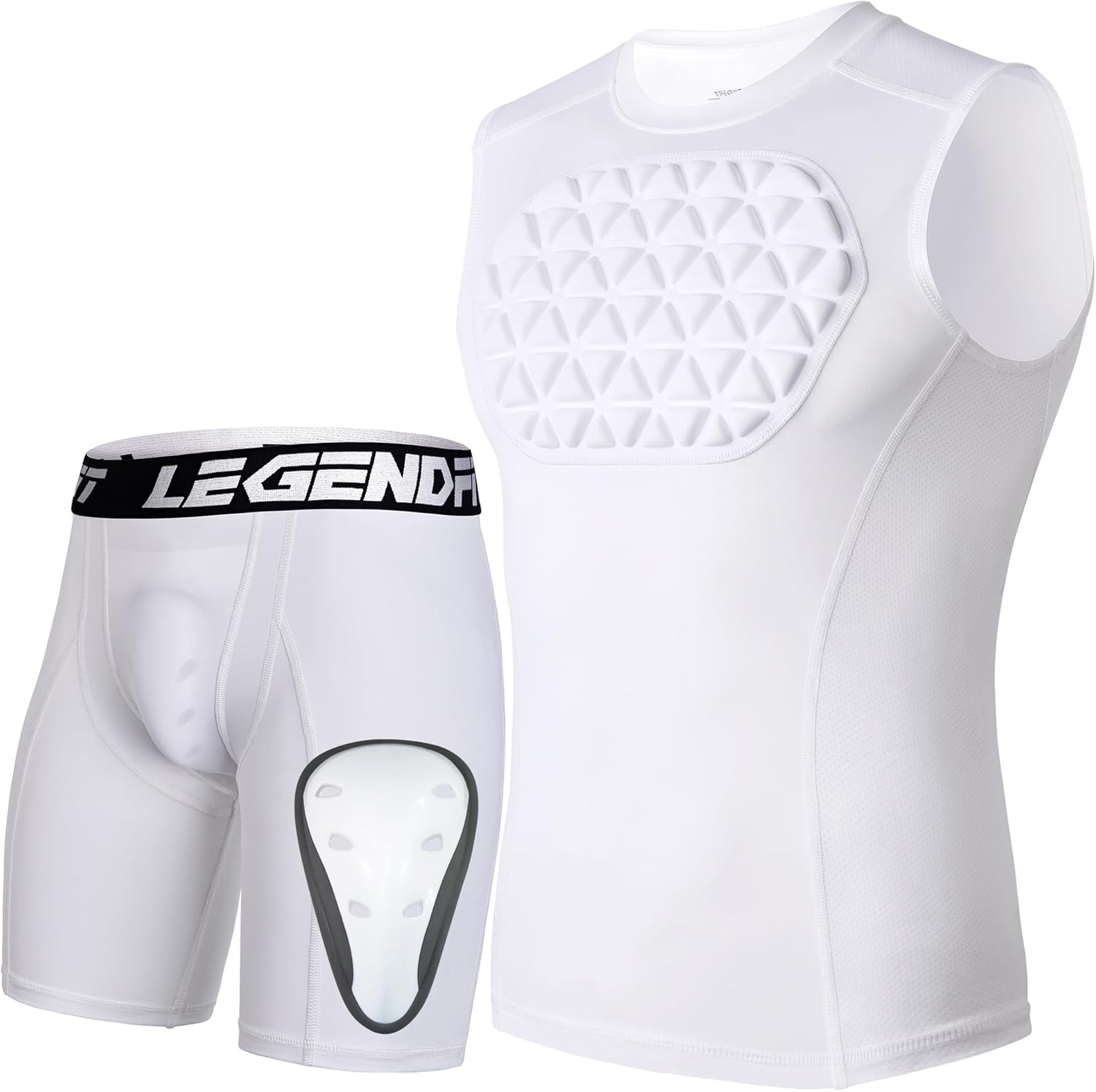 Youth Boys Baseball Padded Chest Protector + Compression Shorts White S