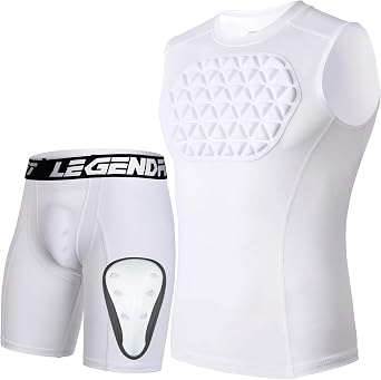 Youth Boys Baseball Padded Chest Protector + Compression Shorts White L