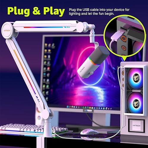 Miniatura 6 de IXTECH Brazo de brazo de micrófono RGB de perfil alto, soporte de micrófono de brazo de brazo elevado, soporte de micrófono ajustable con soporte de
