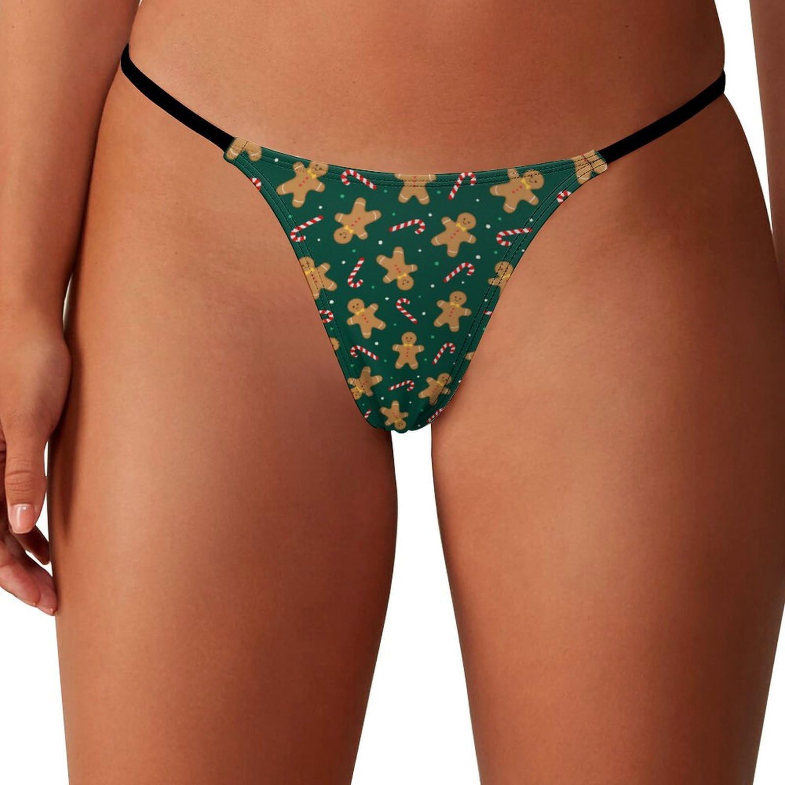 Womens G String Thongs Christmas Gingerbread Man Candy Cane Low Rise Thong Panties Underwear