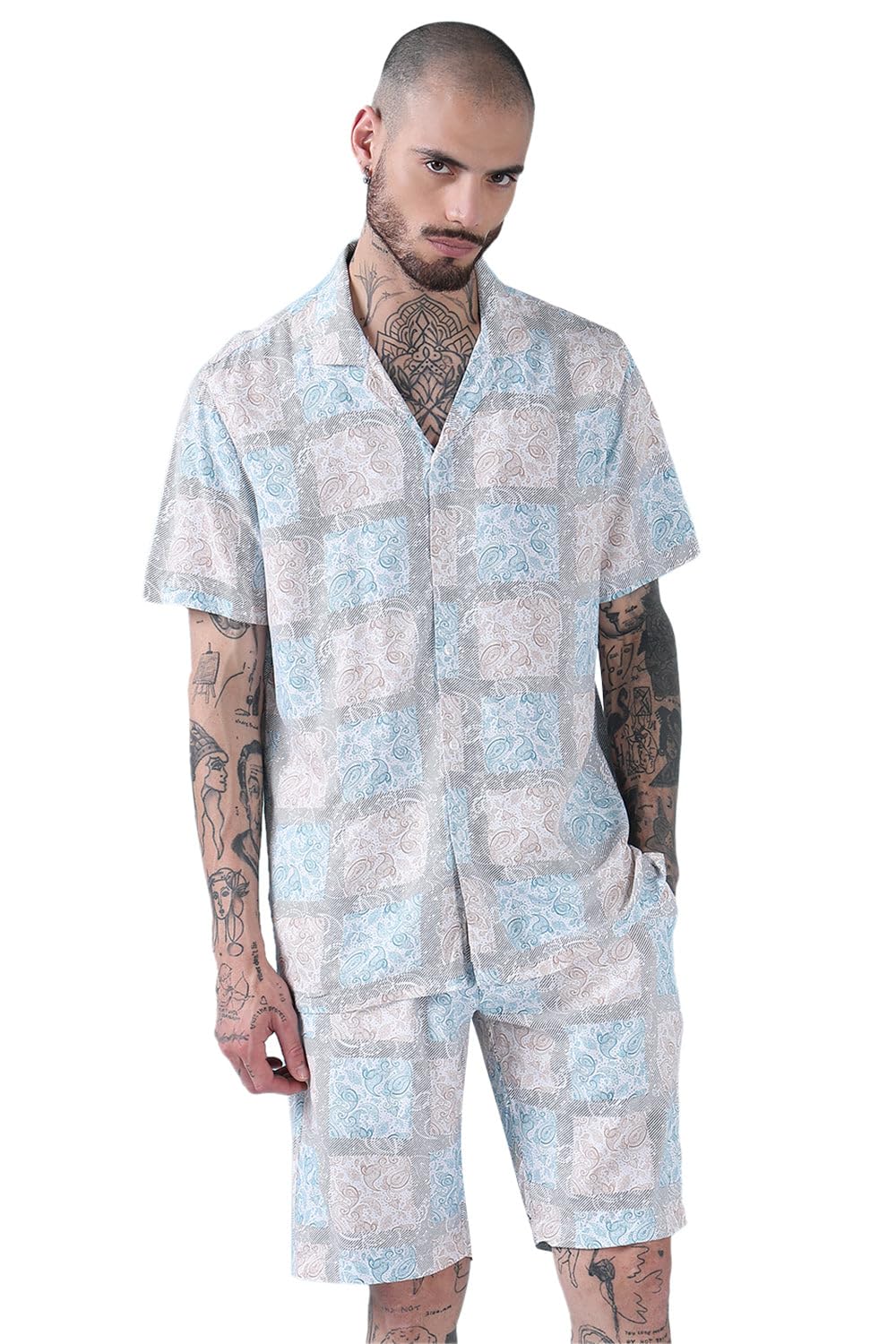 showoffff Edition Men's Blue Printed Cuban Collar Relaxed Fit Co Ords Set-Kinsey-3328_Blue-picture-10