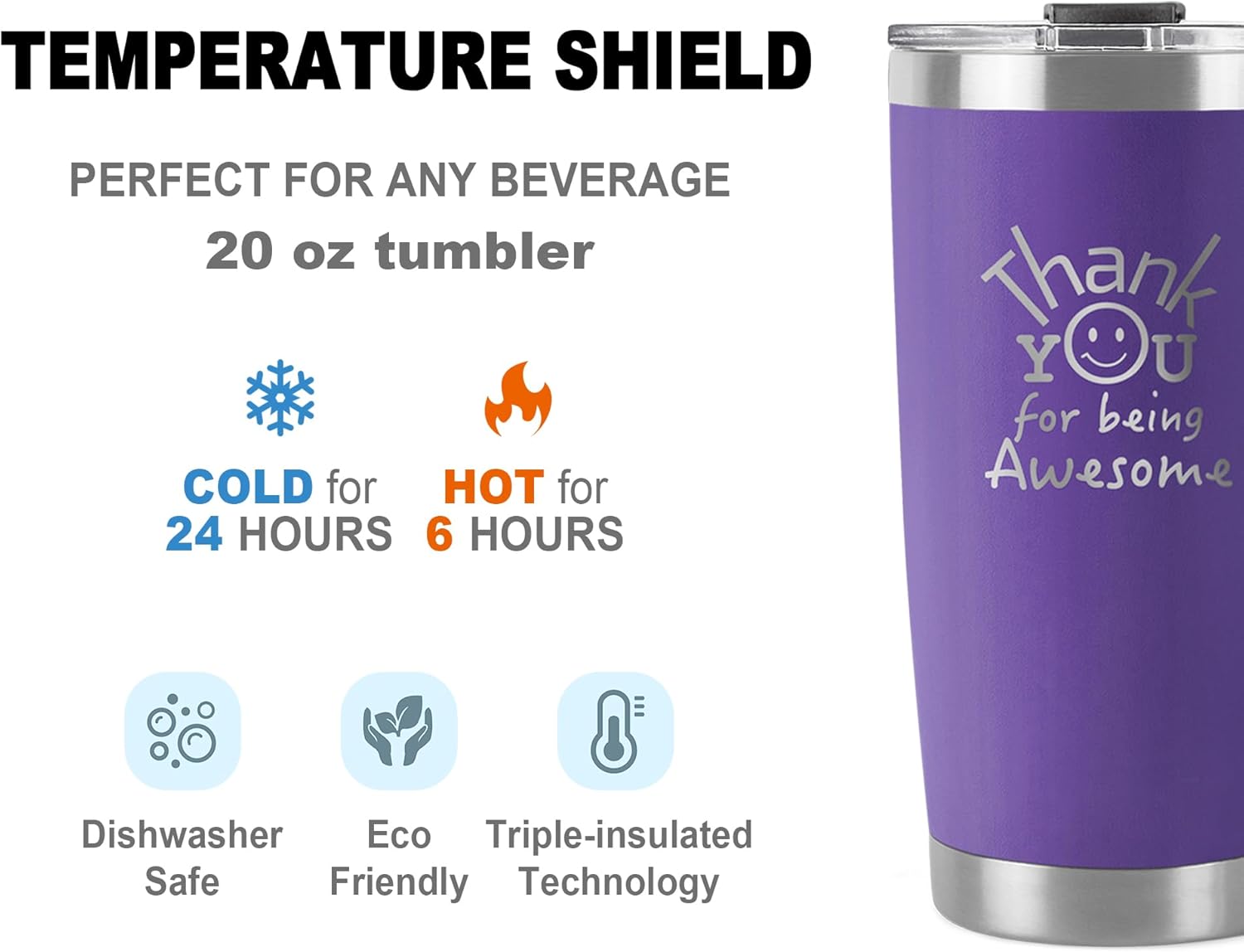 DLOCCOLD Thank You Gift for Coworkers, Valentine's Day, Appreciation for Employees, Teachers, Friends - 'Thank You for Being Awesome' Tumbler, Administrative Day, Purple - Image 4