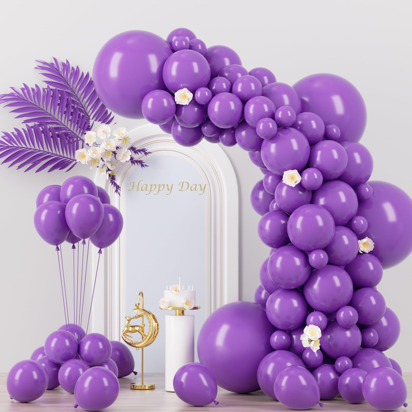 Voircoloria 130pcs Purple Balloons Garland Arch Kit, 18 12 10 5 Inch