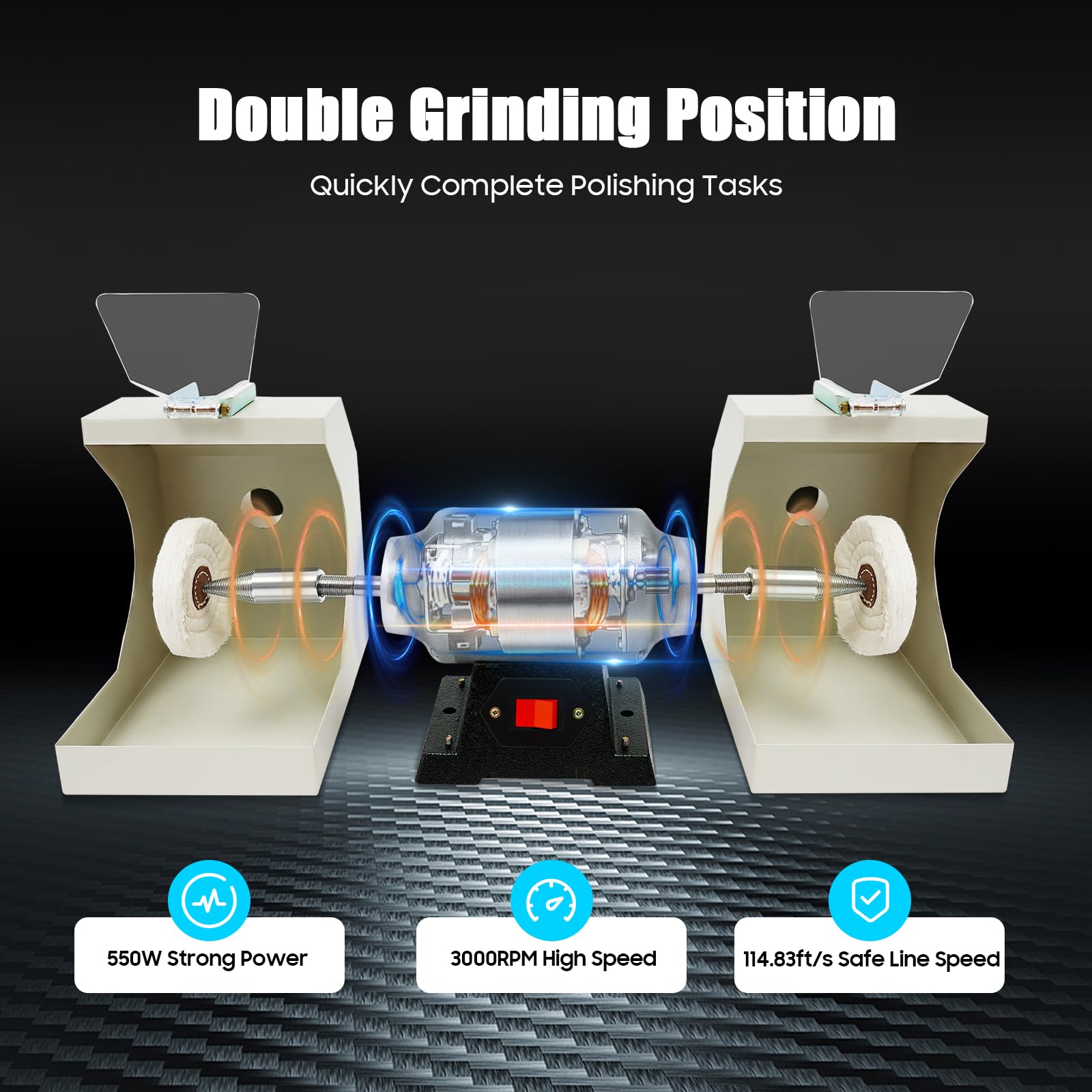 110V 550W Double Head Polishing Machine, 3000RPM Benchtop Buffer Grinder with Protective Covers, Multi-Functional Electric Polisher for Lenses, Jewelry, Metal, Jade
