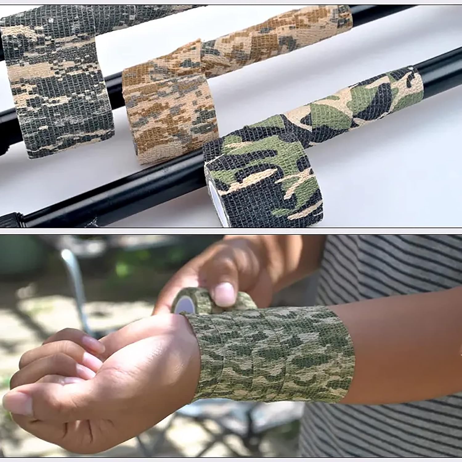 Larcele 12pcs Self-Adhesive Cohesive Bandage Wrap 2" x5 Yards Camouflage Tape Non-Woven Fabric Protective Wrap for Outdoor Camping, Hunting ZZTXBD-05 (Snow Camouflage)