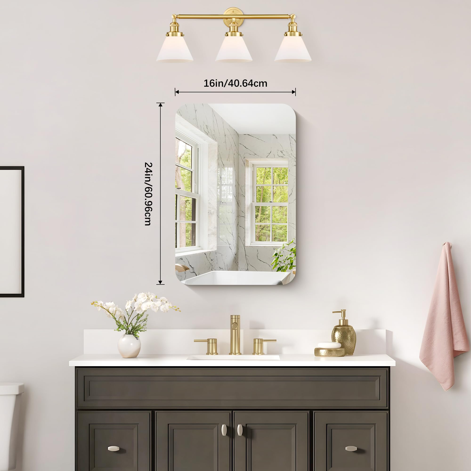 KOCUUY Espejo de baño Rectangular sin Marco, Espejo de Pared de 40 x 60 cm, Espejo con Cristal irrompible, reflexión HD, Esquinas Redondeadas,Adecuado para baños, dormitorios o vestidores.