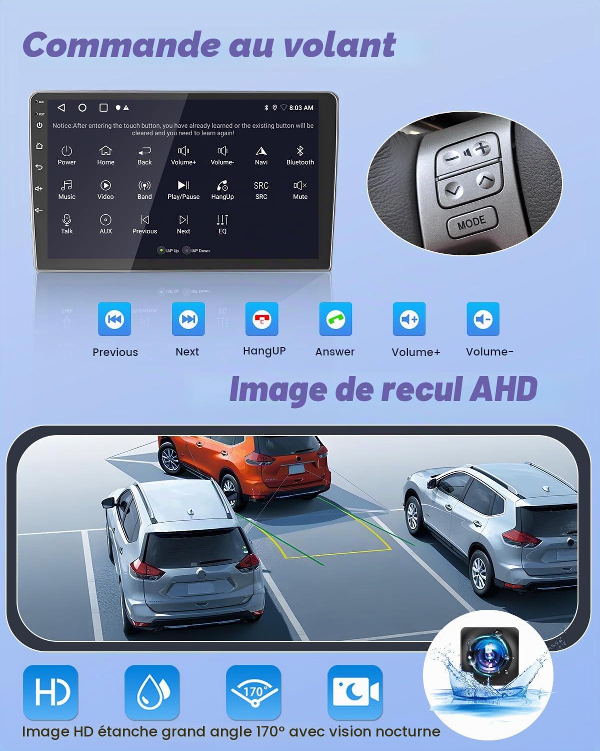 2+64GB Android 13 Autoradio pour Toyota RAV4 2007-2011 Radio Carplay Android Auto, IPS Écran Tactile 9 Pouces Poste Radio Voiture avec Caméra de Recul, Bluetooth Stéréo, GPS, WiFi, DSP, Mirror Link