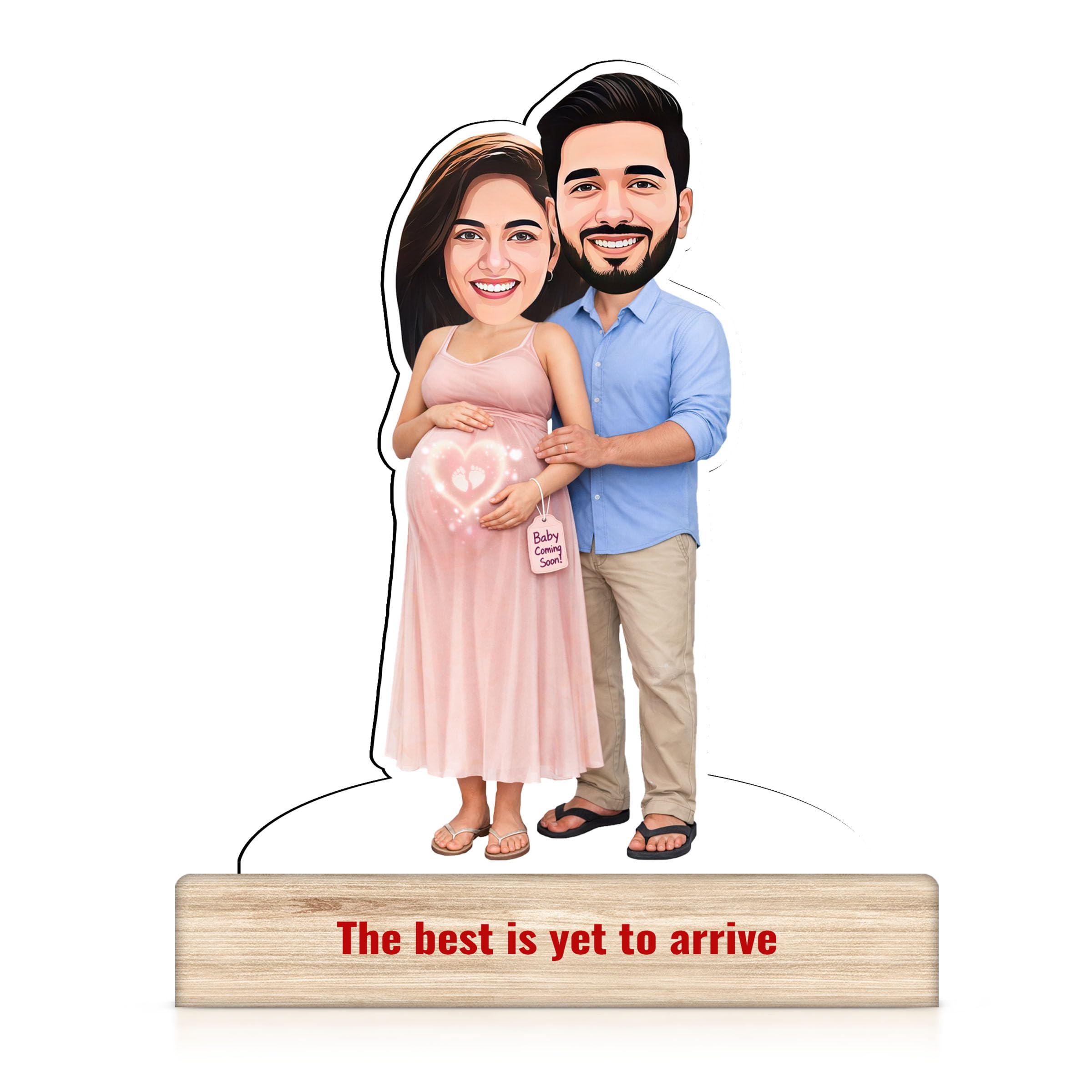 Regalo Casila Personalized Pregnancy Couple Caricature Standee 6x8 Inches Wooden Custom Baby Coming Soon Gift for Parents To Be The Best Is Yet To Arrive Desk Decor with Customizable Face and Text-image-17