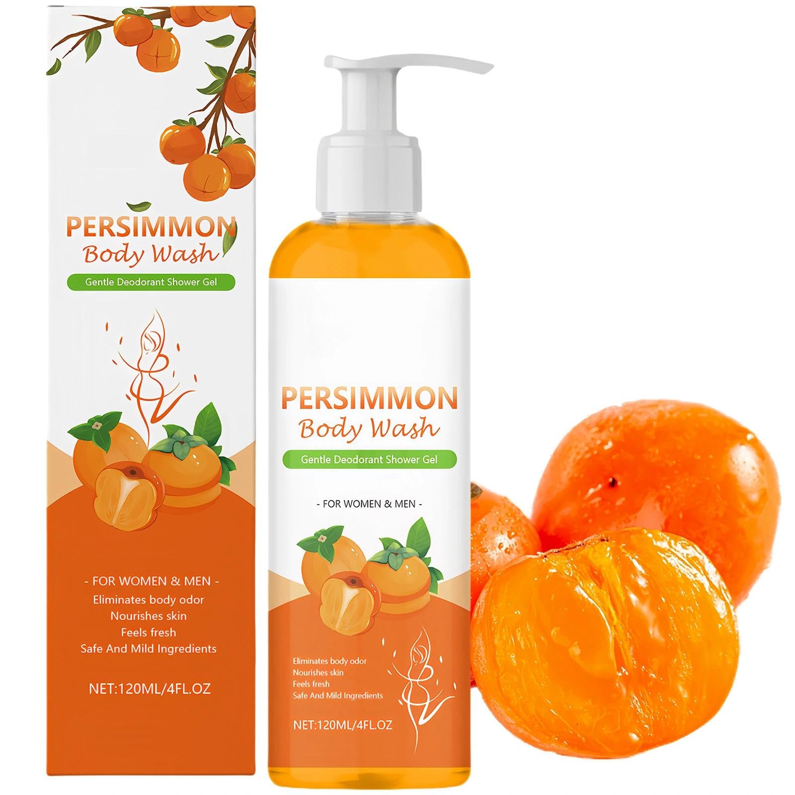 Persimmon Body Wash 120ml - For Body Odor Control - Shower Gel For Women With Coconut Oil - Persimmon Shower Gel, For Strong Odor Smell Remove - Deeply Cleansing & Moisturizing