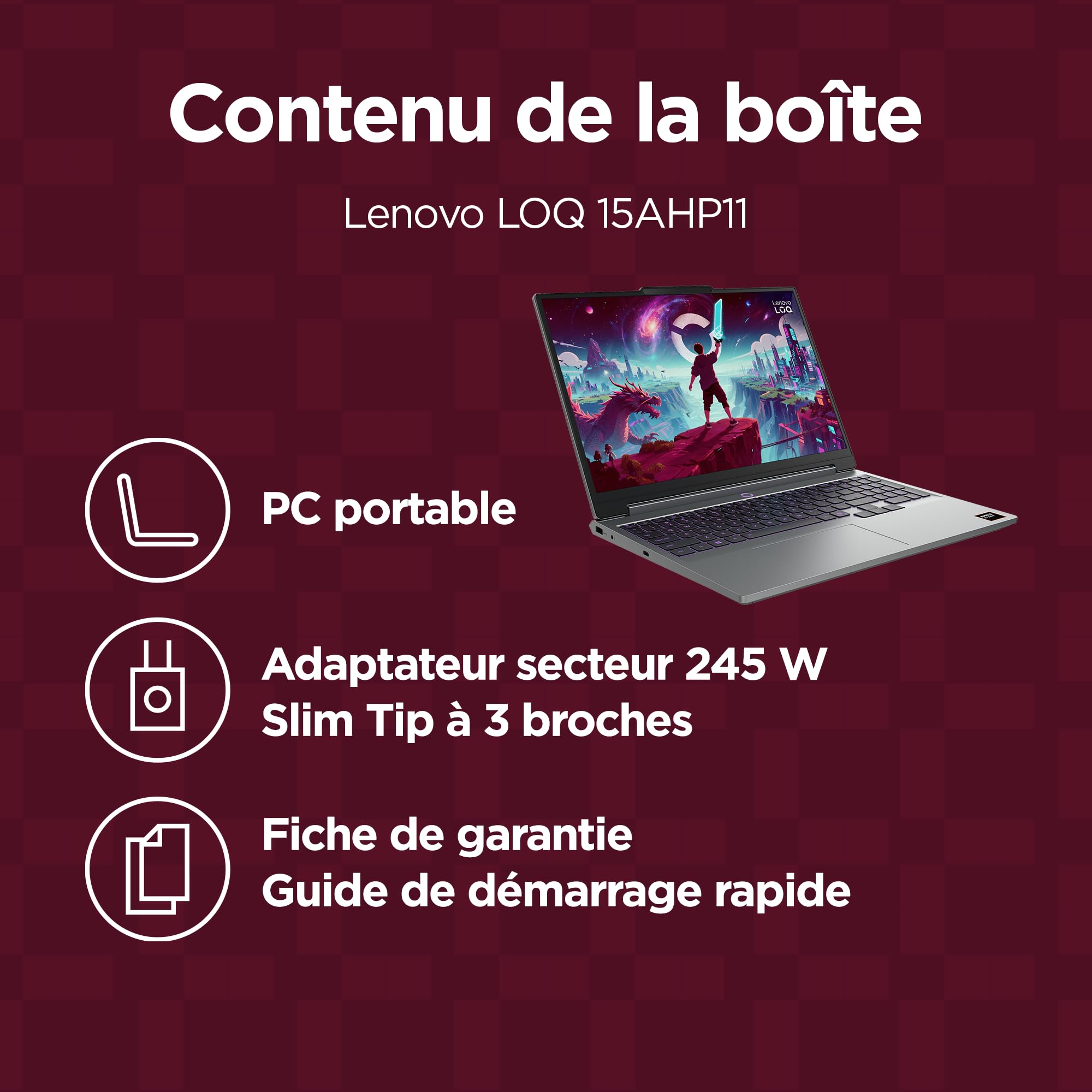 Lenovo LOQ 15AHP11 - Ordinateur Portable Gaming 15.3'' WUXGA (AMD Ryzen 7 250, RAM 16Go, SSD 512Go, NVIDIA RTX 5050 6GB) Clavier 1 Zone rétroéclairé AZERTY Français - Gris Lunaire
