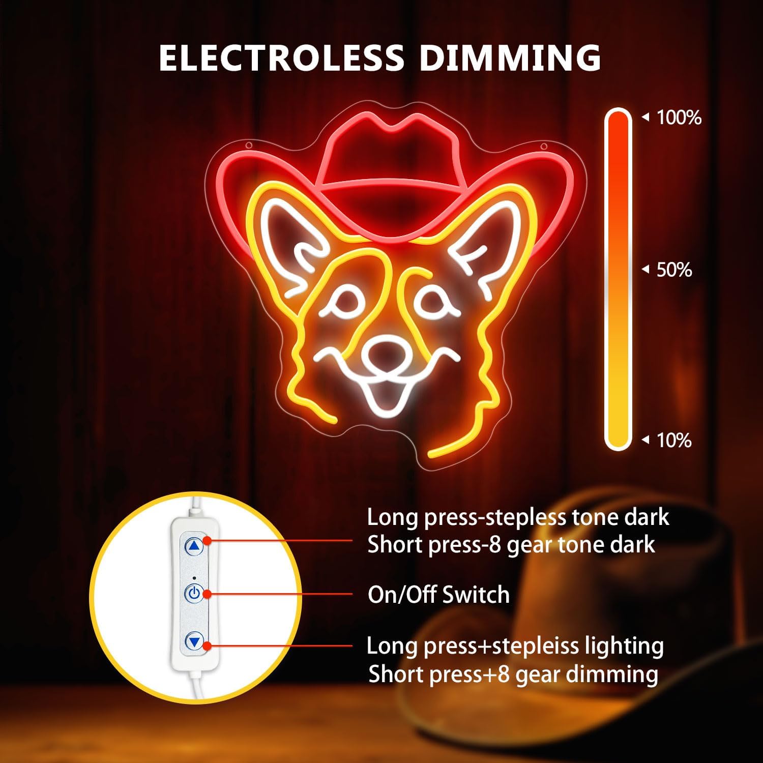 Corgi Neon Signs for Wall Decor, Cute Dog Neon Sign Dimmable Cowboy Hat Neon Light Sign for Pet Shop Bedroom Party Decor, Animal LED Light Up Sign for Birthday Christmas Gifts Boys Girls - Image 5