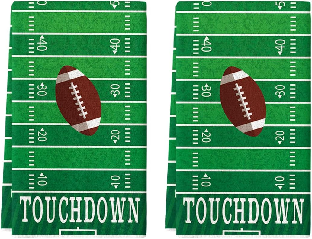 Artoid Mode Green Touchdown Football Kitchen Towels Dish Towels, 18x26 Inch Farmhouse Fall Decoration Hand Towels Set of 2