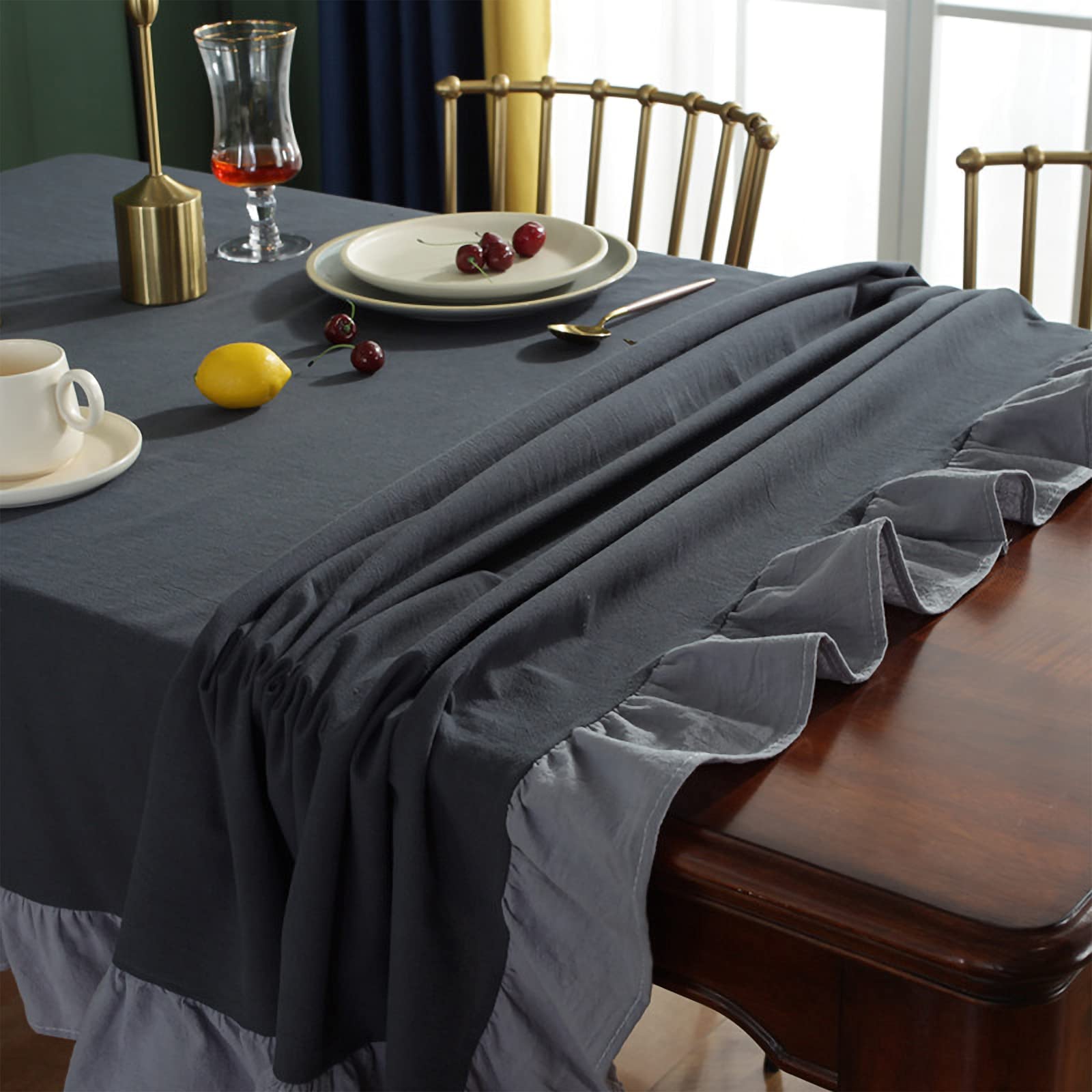 rismart Ruffle Vierkant Linnen Tafelkleed Dekbedovertrek voor Tafelblad Bureau Versiering Grijs 100 x 140 cm