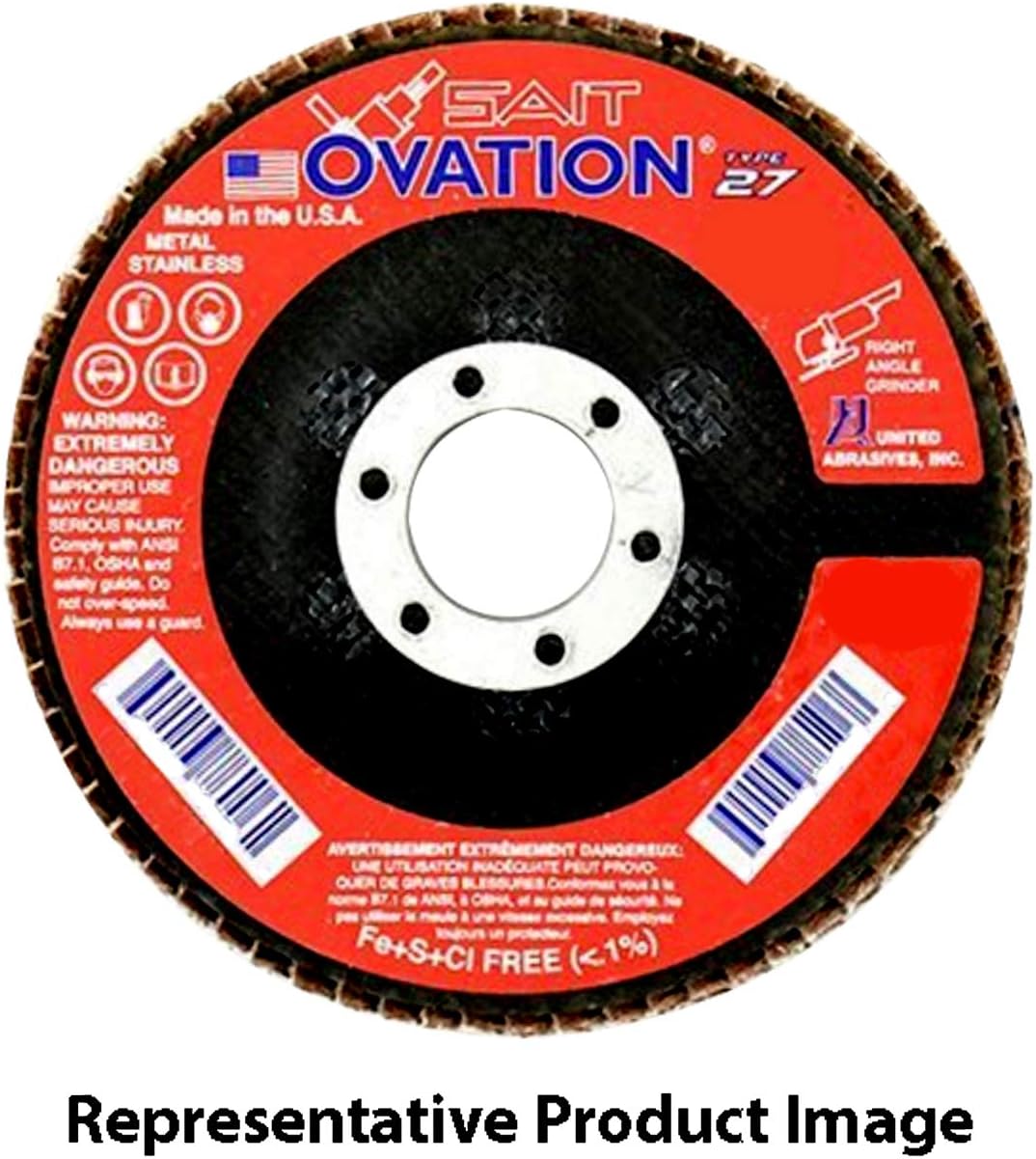 United Abrasives- SAIT 78005 Ovation Flap Disc, 4-1/2-Inch by 7/8-Inch, 36 Grit, 10-Pack