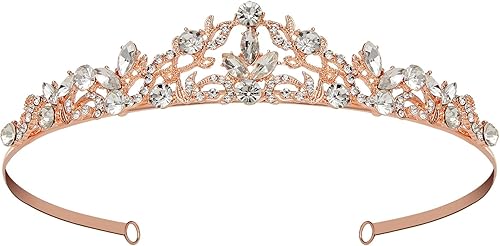 SWEETV Tiara de boda con diamantes de imitación para novia, diadema de tiara de princesa, corona de novia, accesorios para el cabello de novia para